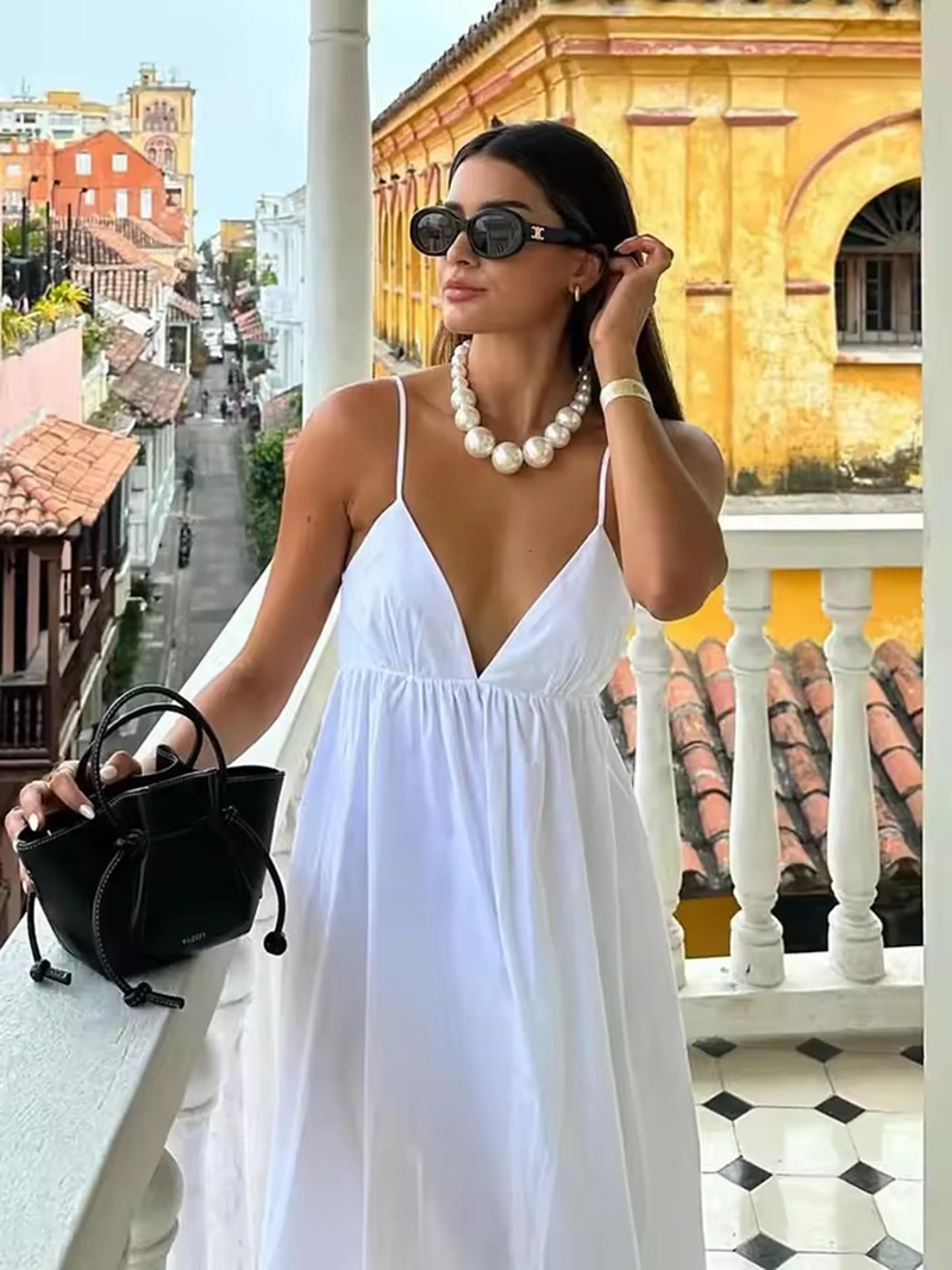 Ethereal White ALine Summer Dress With Open Back And VNeck Line 1