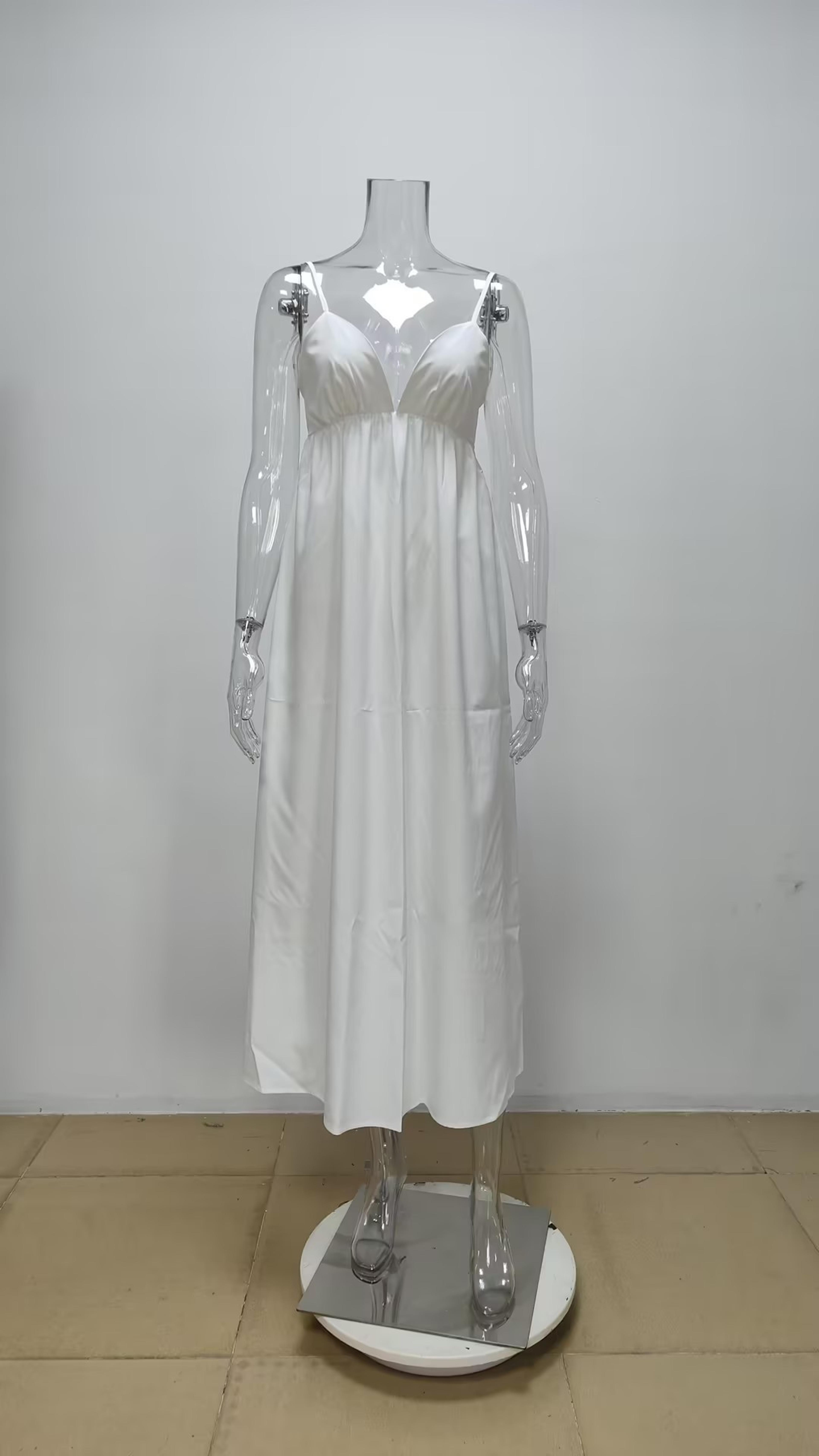 Ethereal White ALine Summer Dress With Open Back And VNeck Line 5