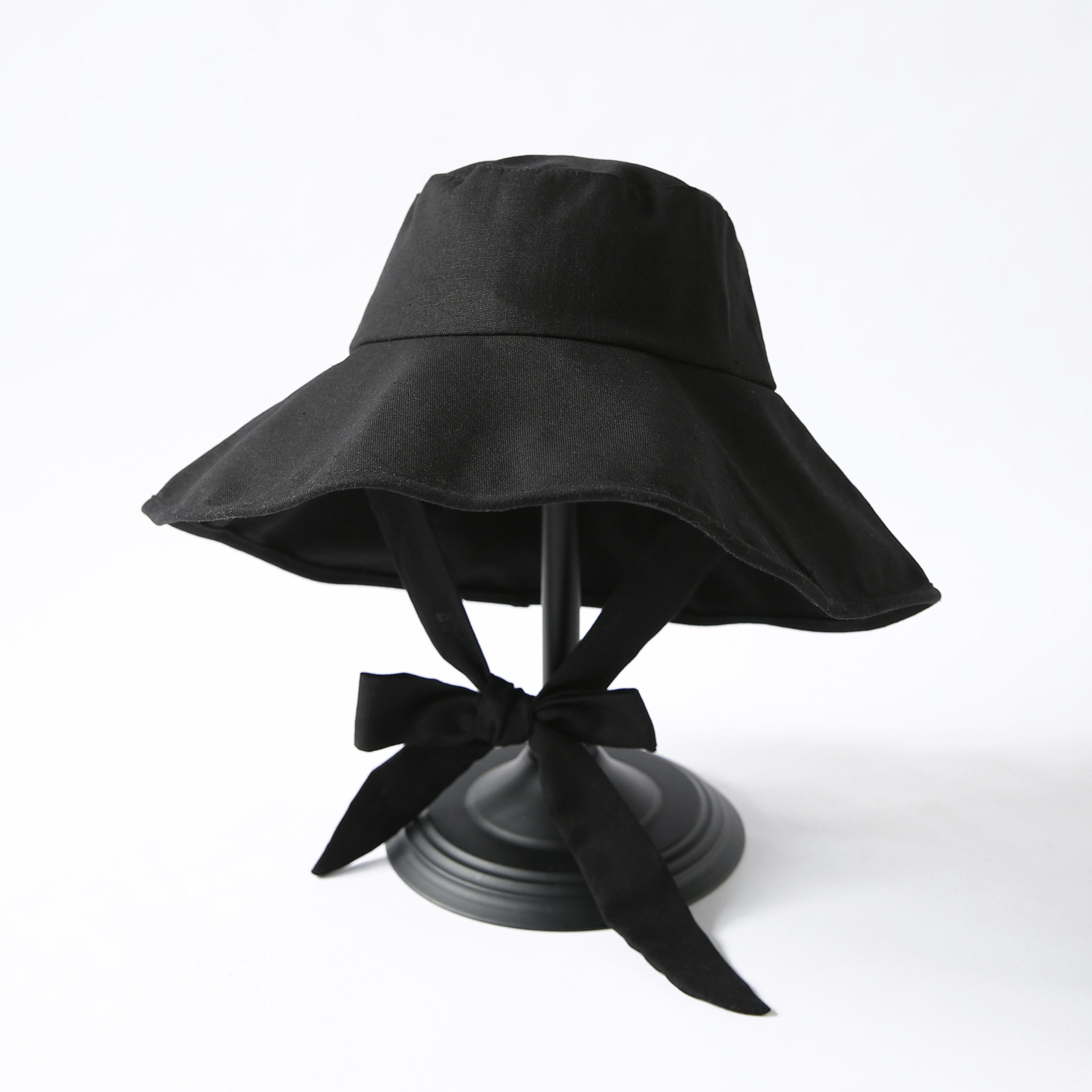 Chic Wide Brim Bucket Hat  Foldable Cotton Linen Sun Beach Hat With Tie 7