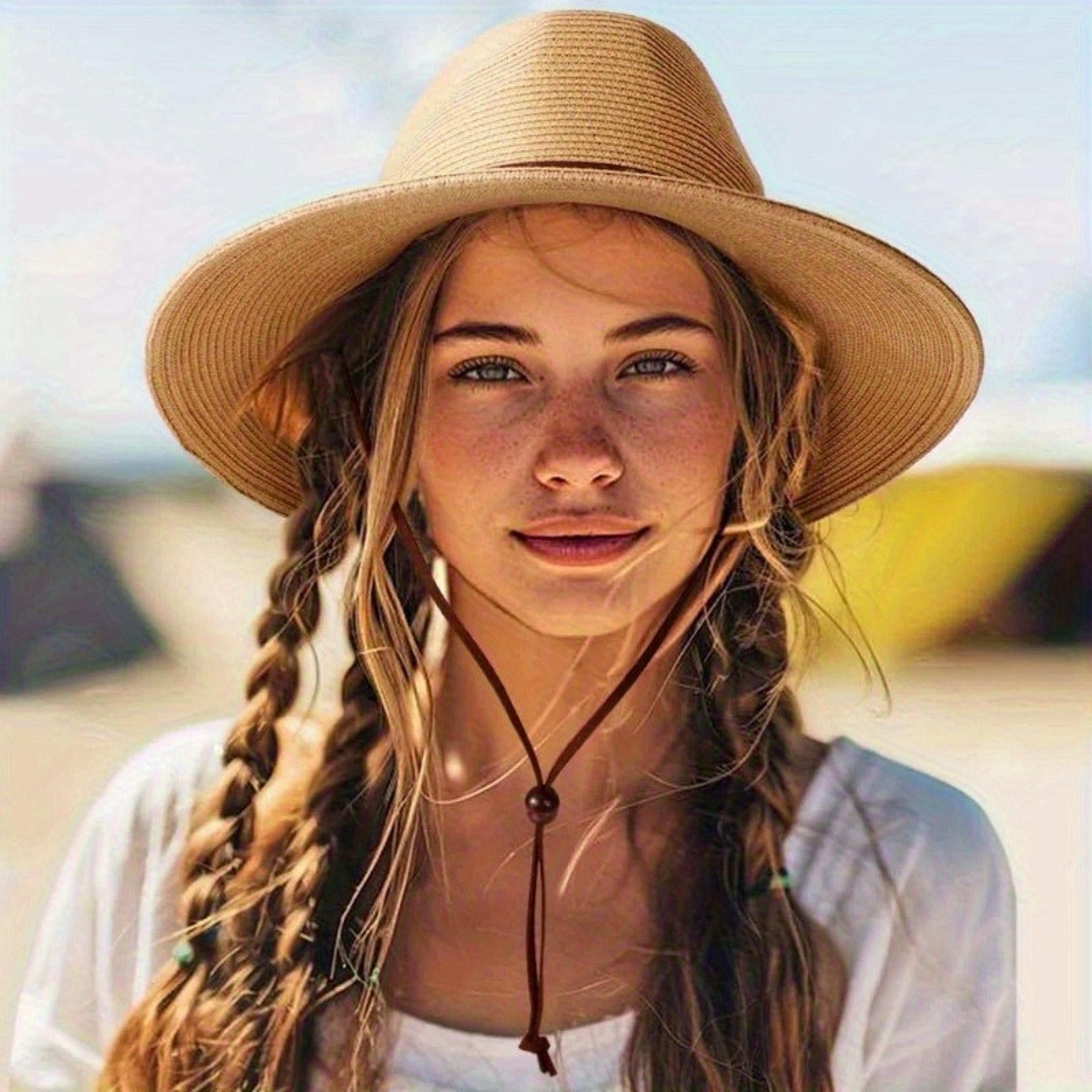 wide brim straw sun hat with belt strap elegant summer beach panama hat