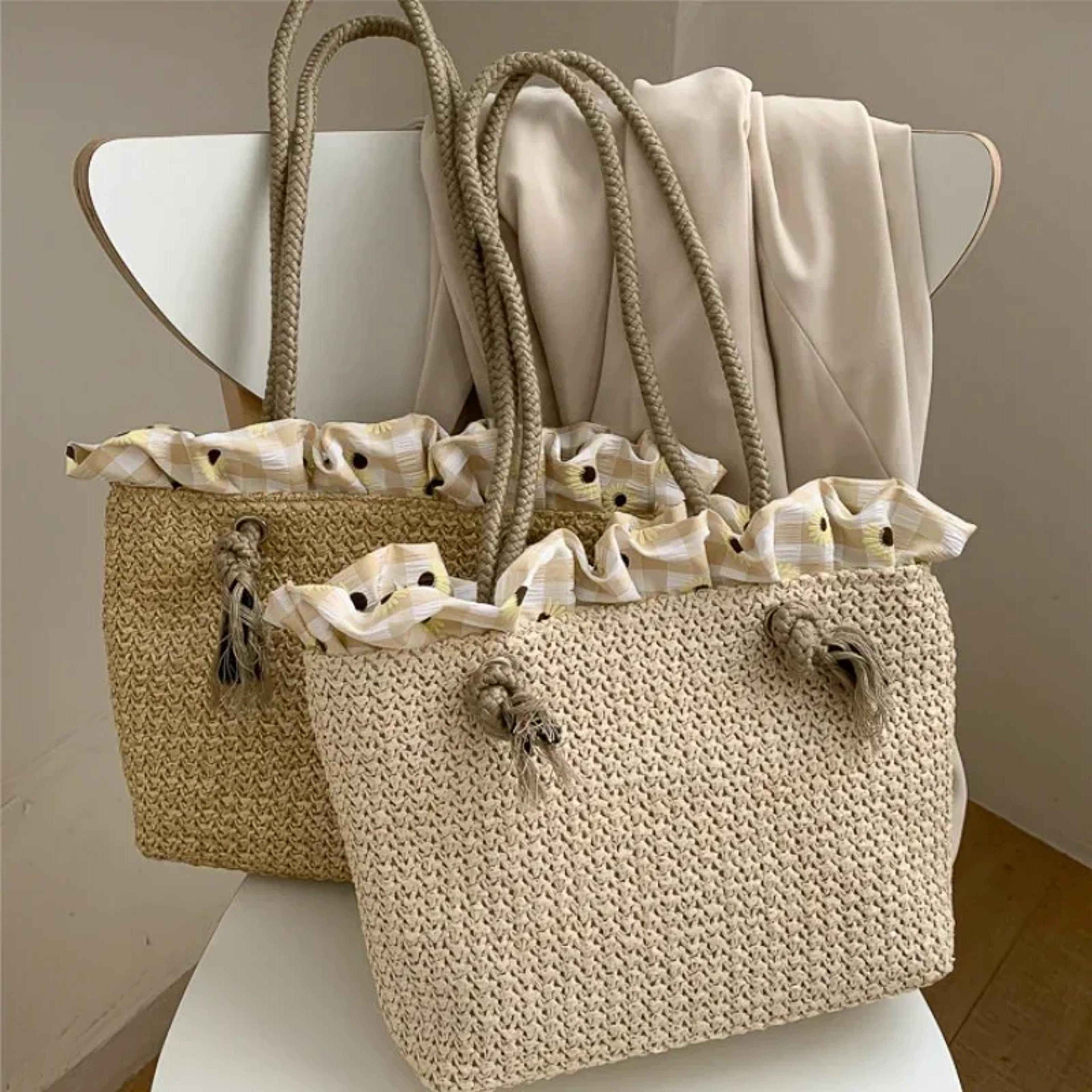 chic straw woven shoulder bag large summer tote