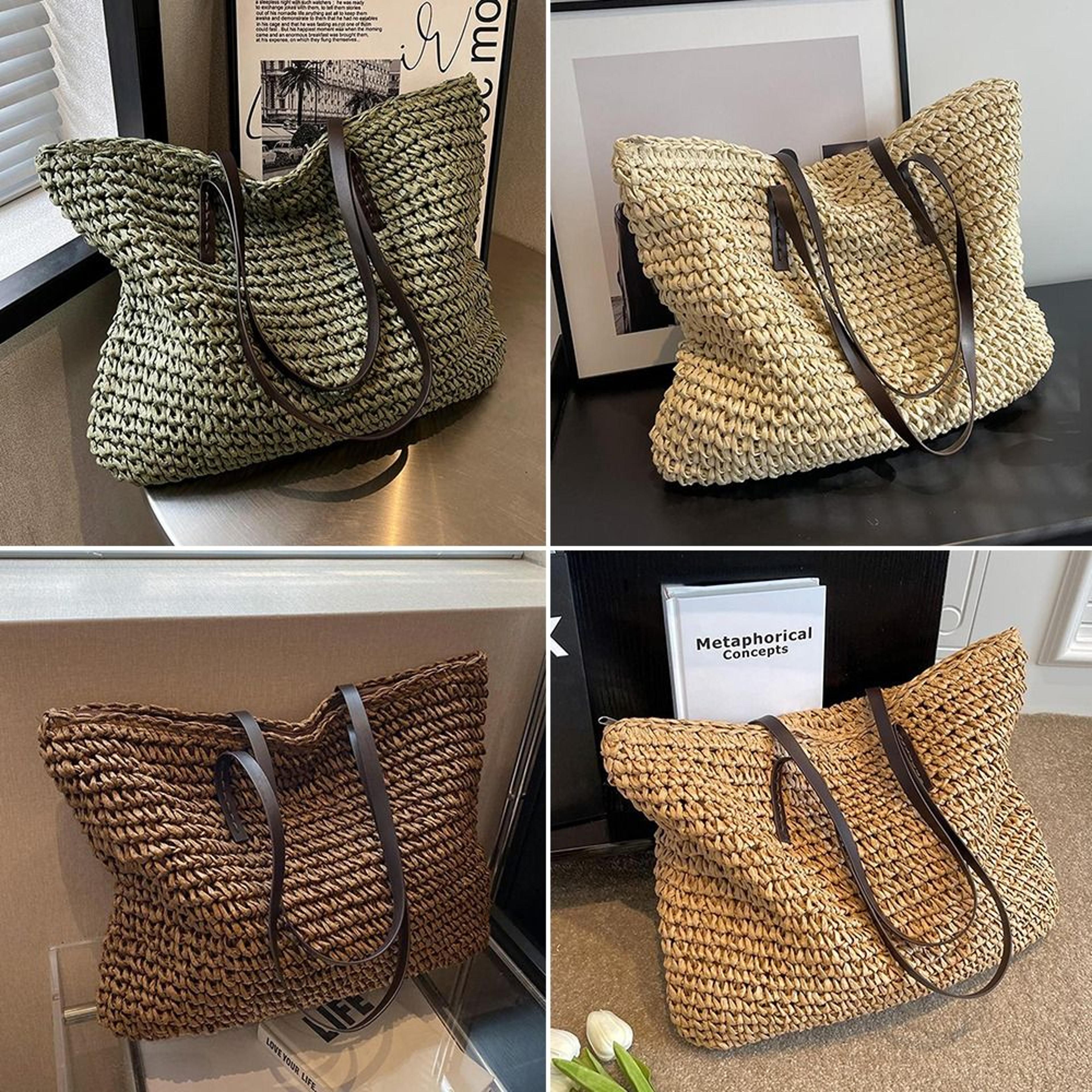 large woven beach tote bag for women spacious summer shoulder handbag