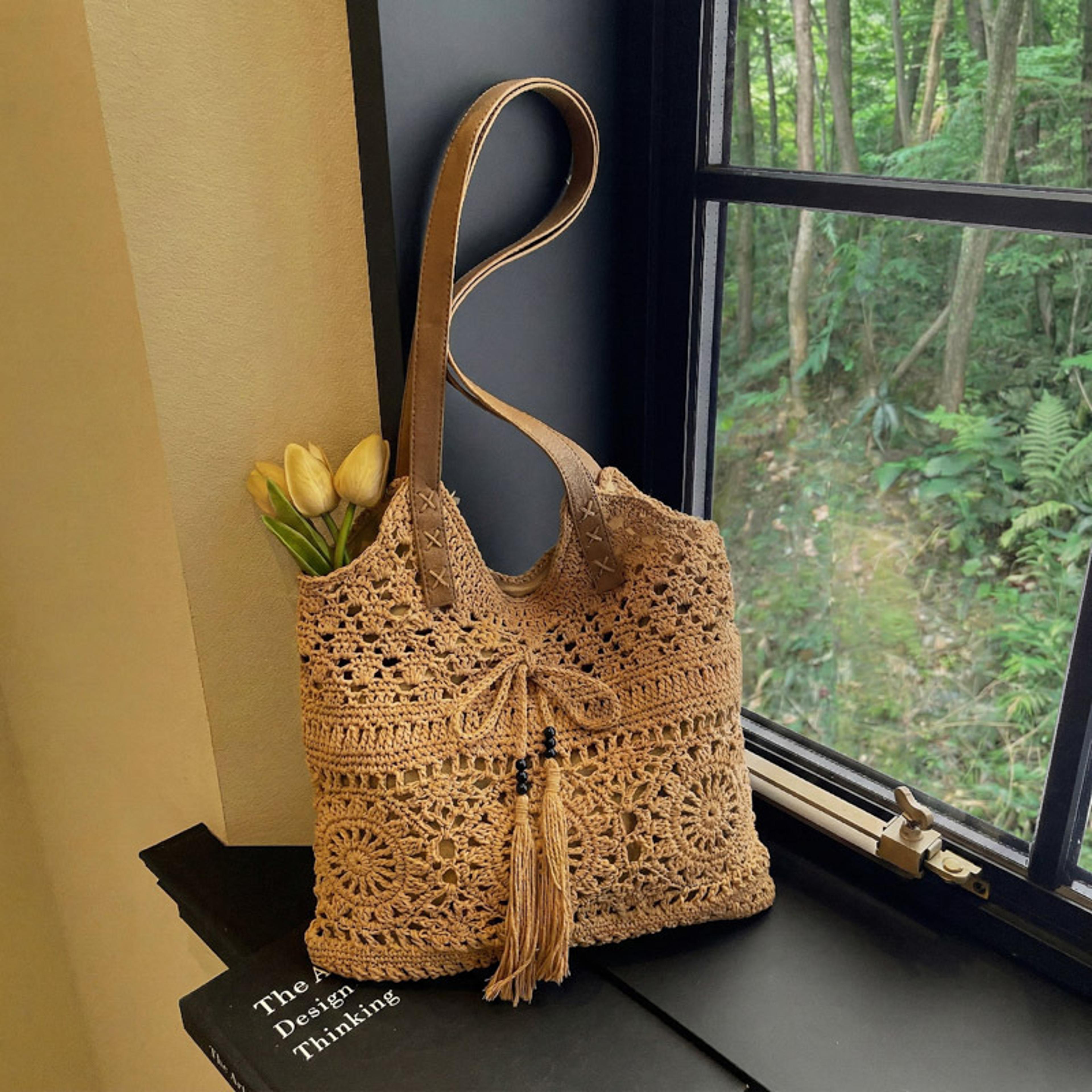 aura cotton woven beach tote bag large crochet shoulder purse