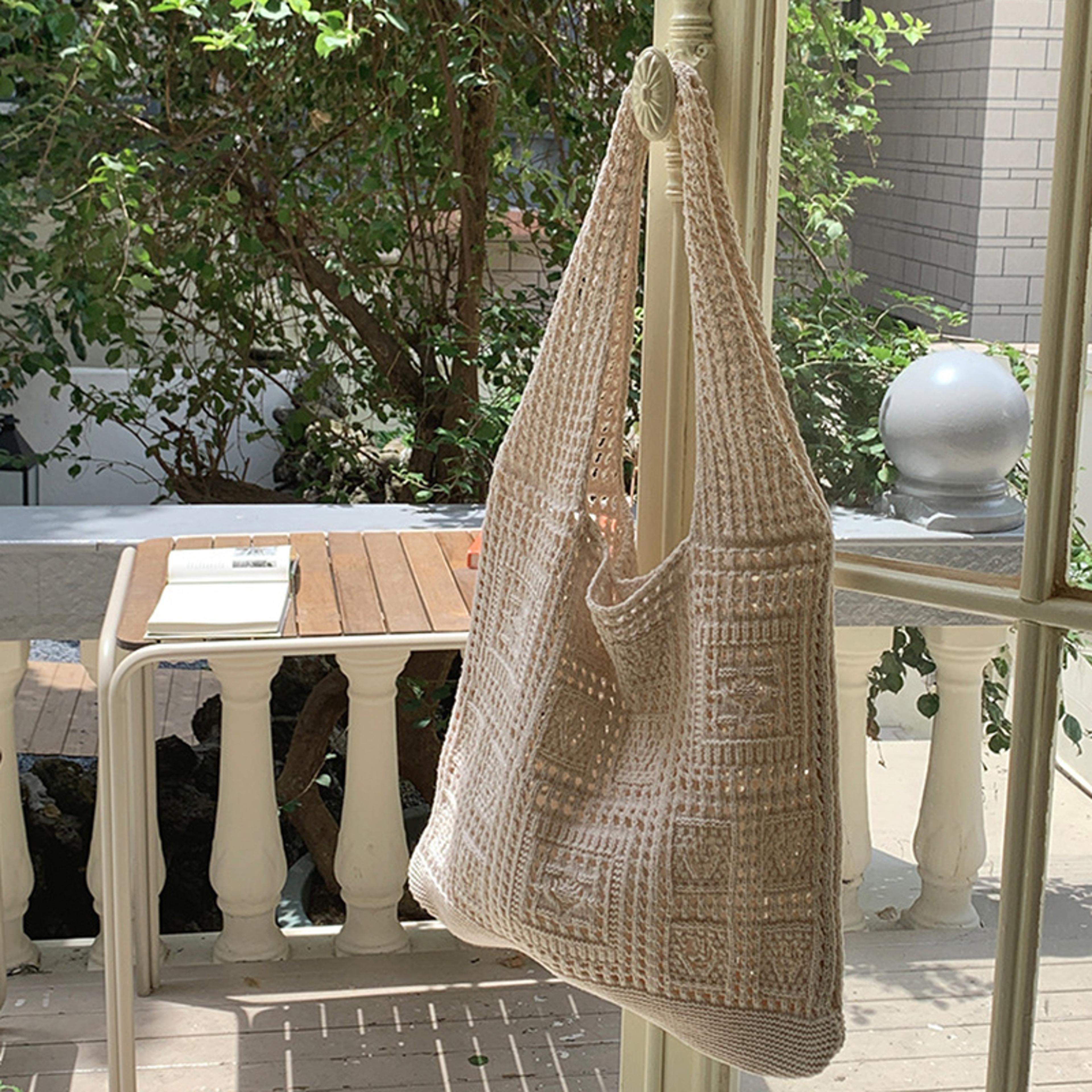 handcrafted crochet tote bag aesthetic hollow knit shoulder purse