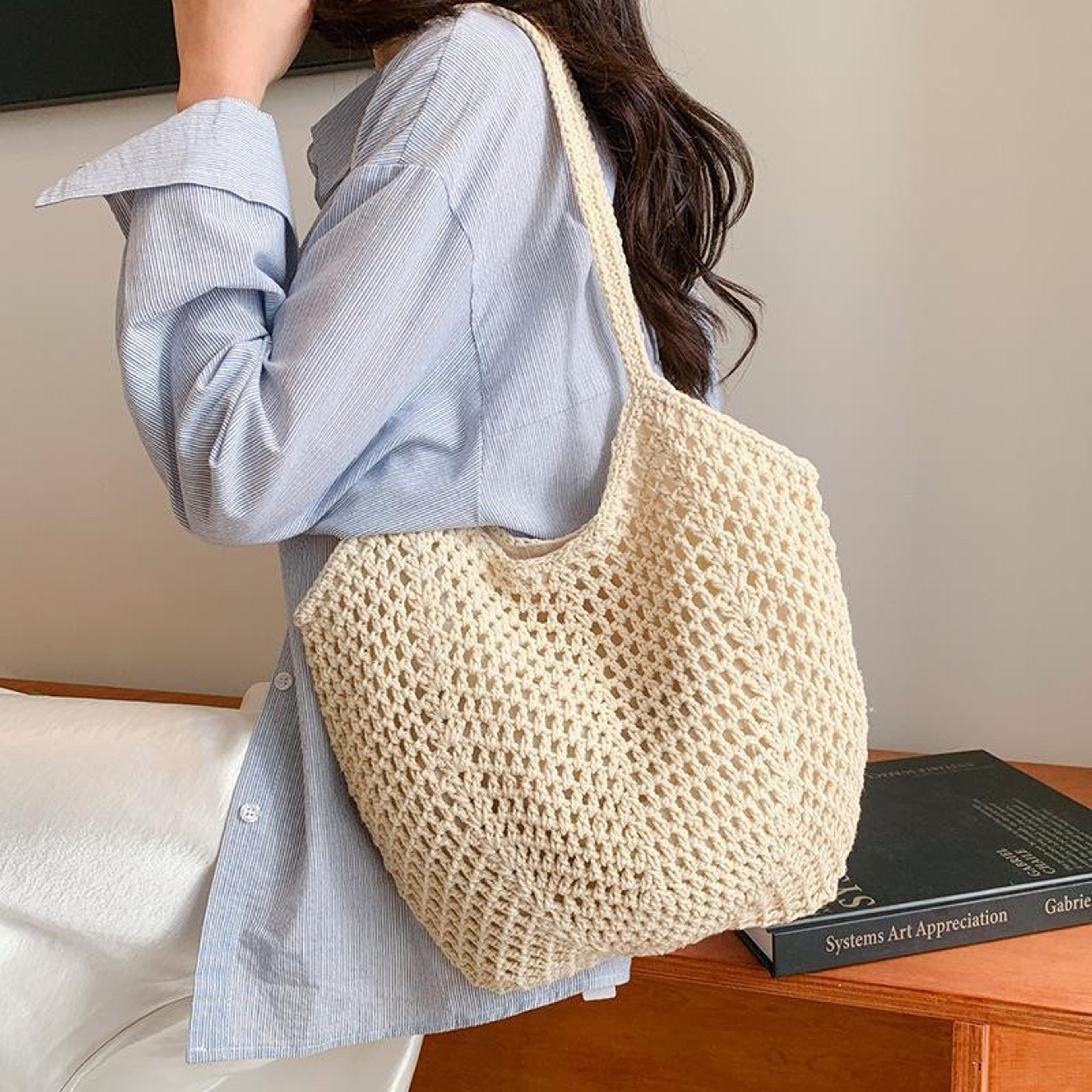 woven hollow out beach bag - summer vacation shoulder tote bag