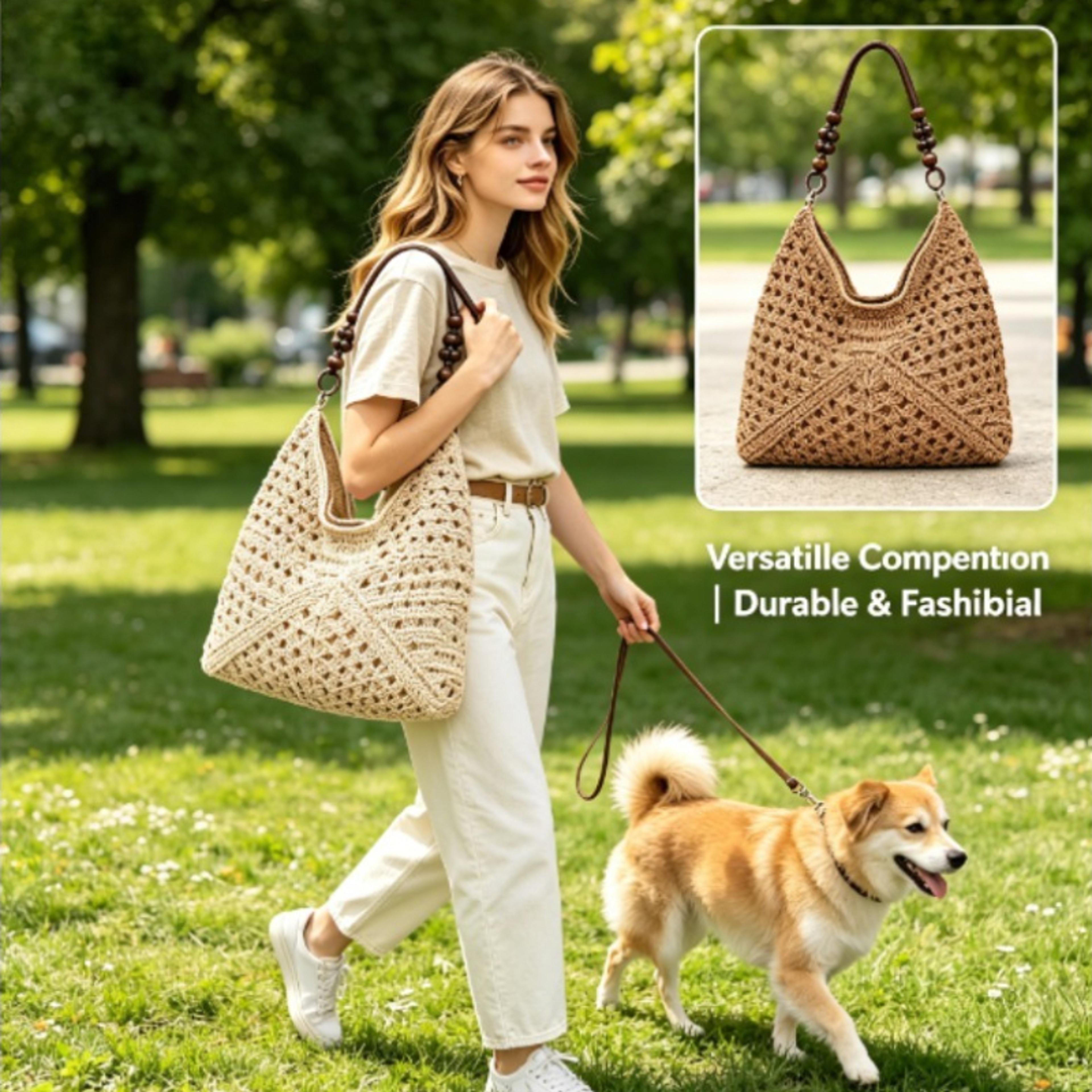 chic summer woven tote bag casual crochet beach handbag and straw shoulder bag for women