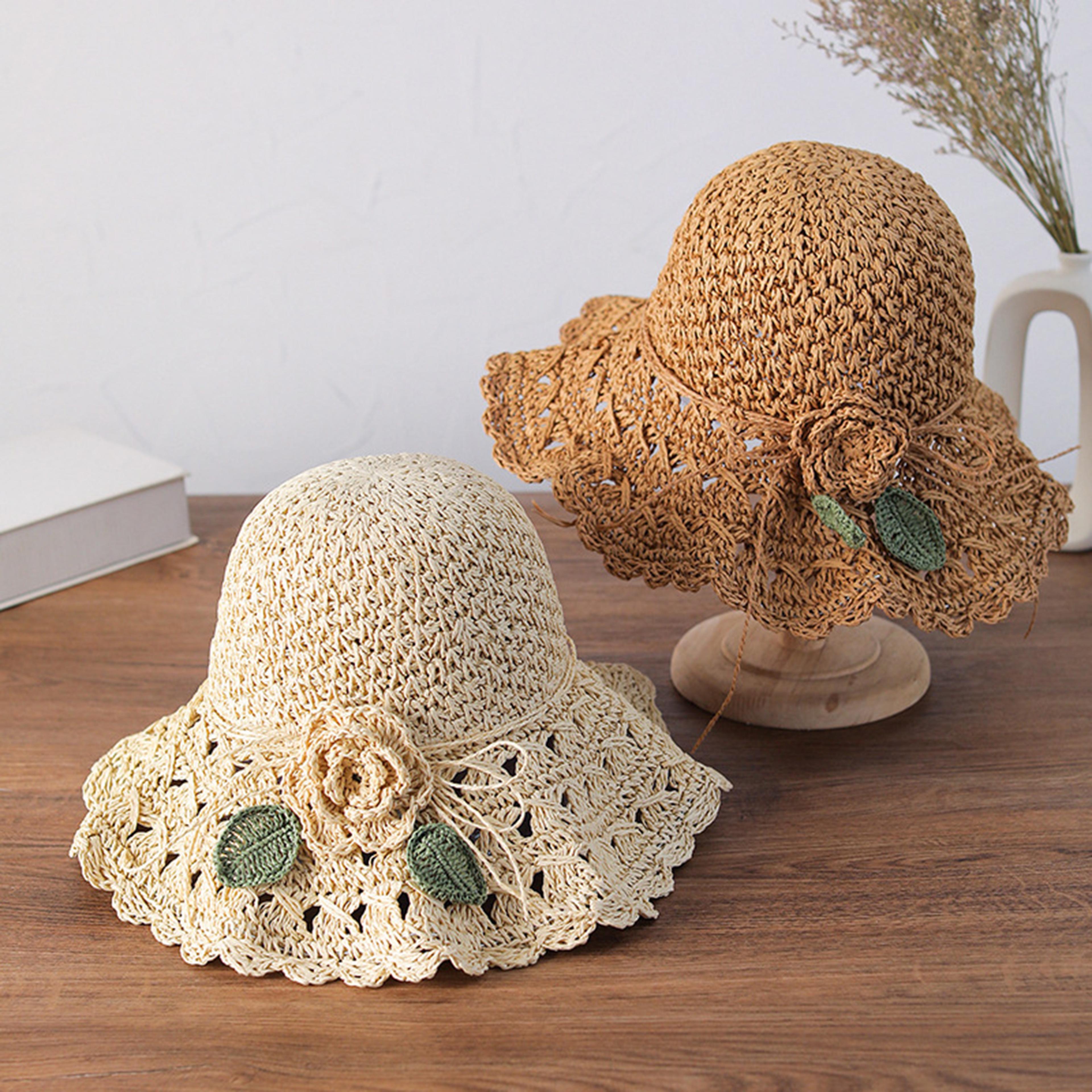 elegant crochet straw hat foldable wide brim sun hat for beach travel