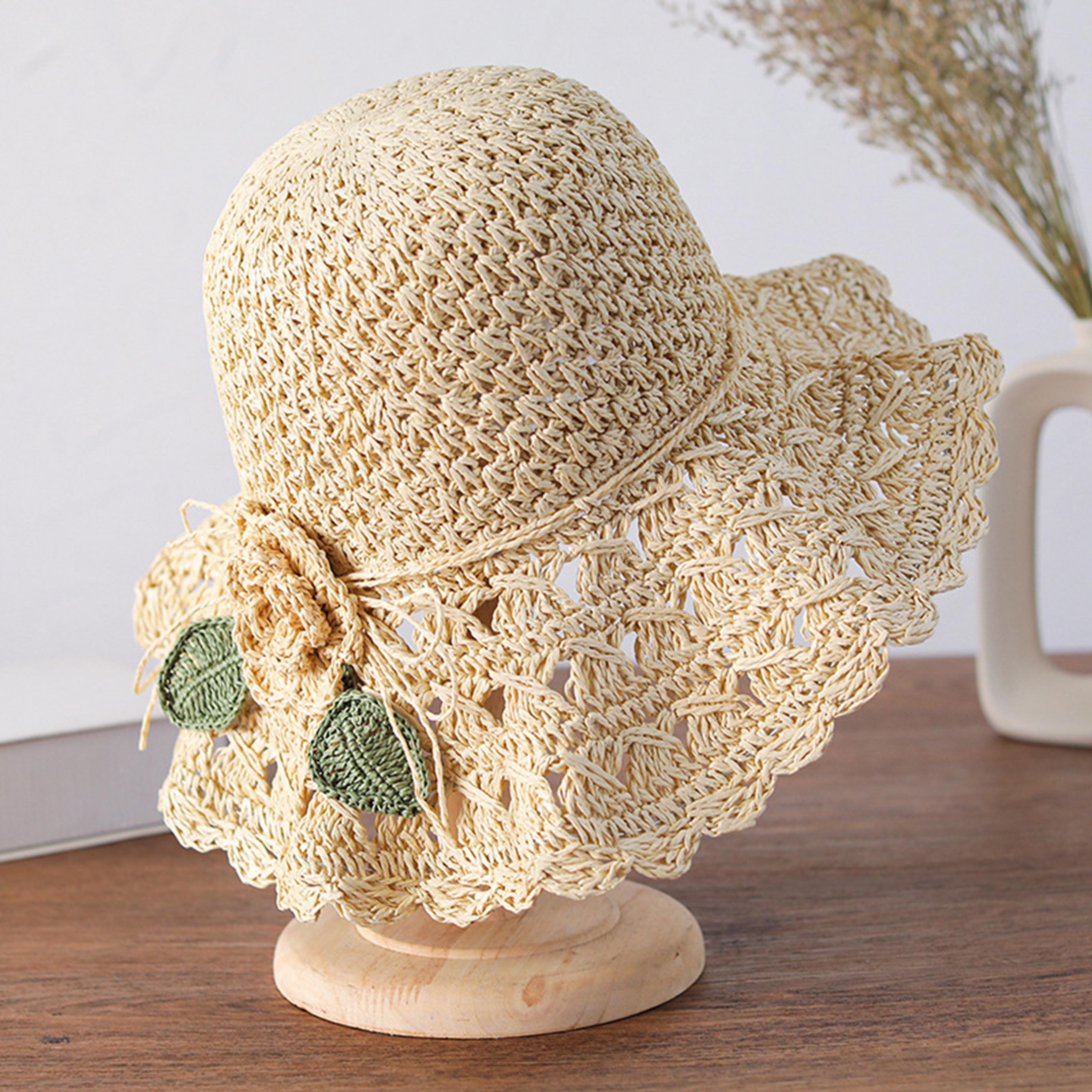 Wide Brim Straw Beach Hat Elegant Crochet Summer Sun Hat 8