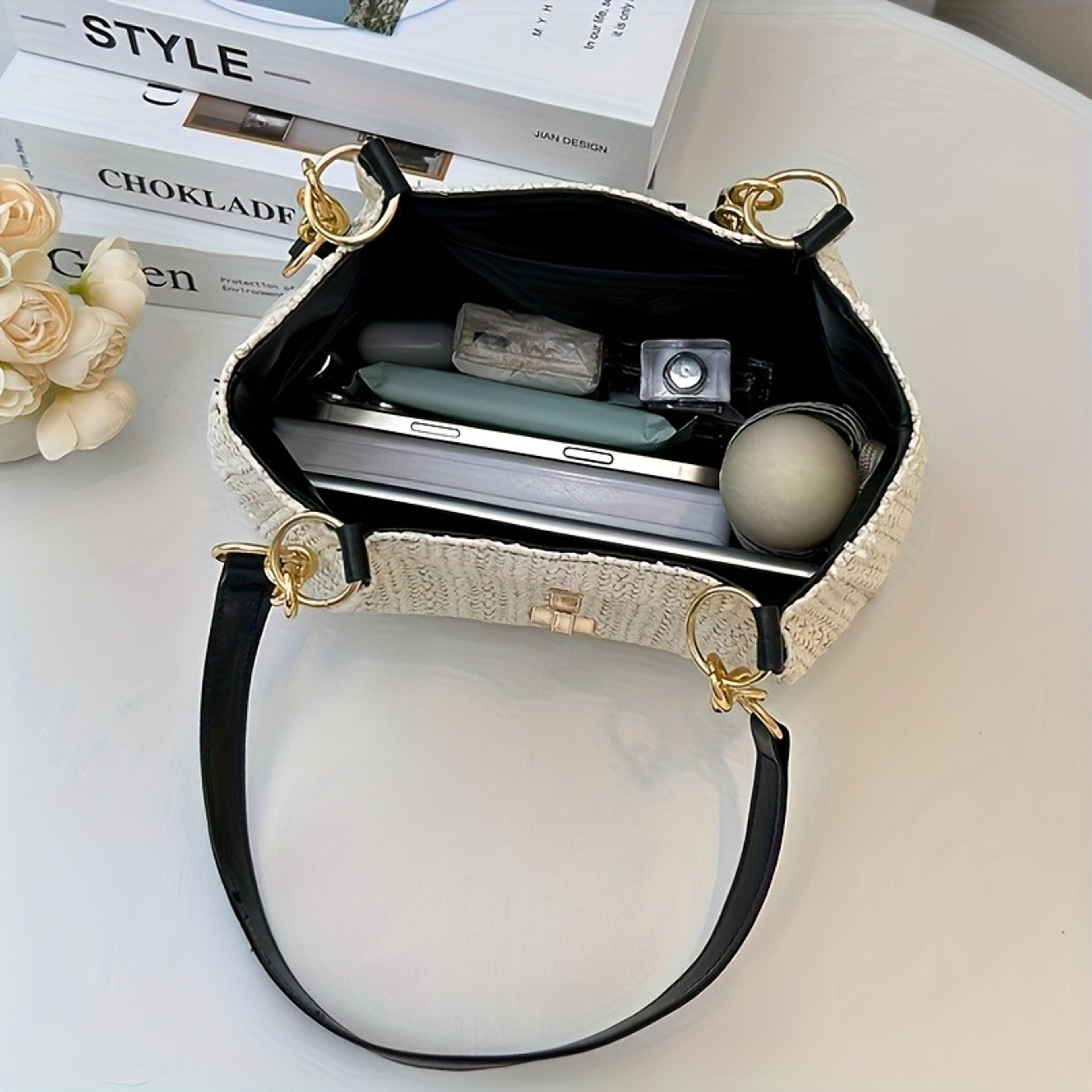 Korean Style Woven Shoulder Bag Leather Patchwork Handbag 1