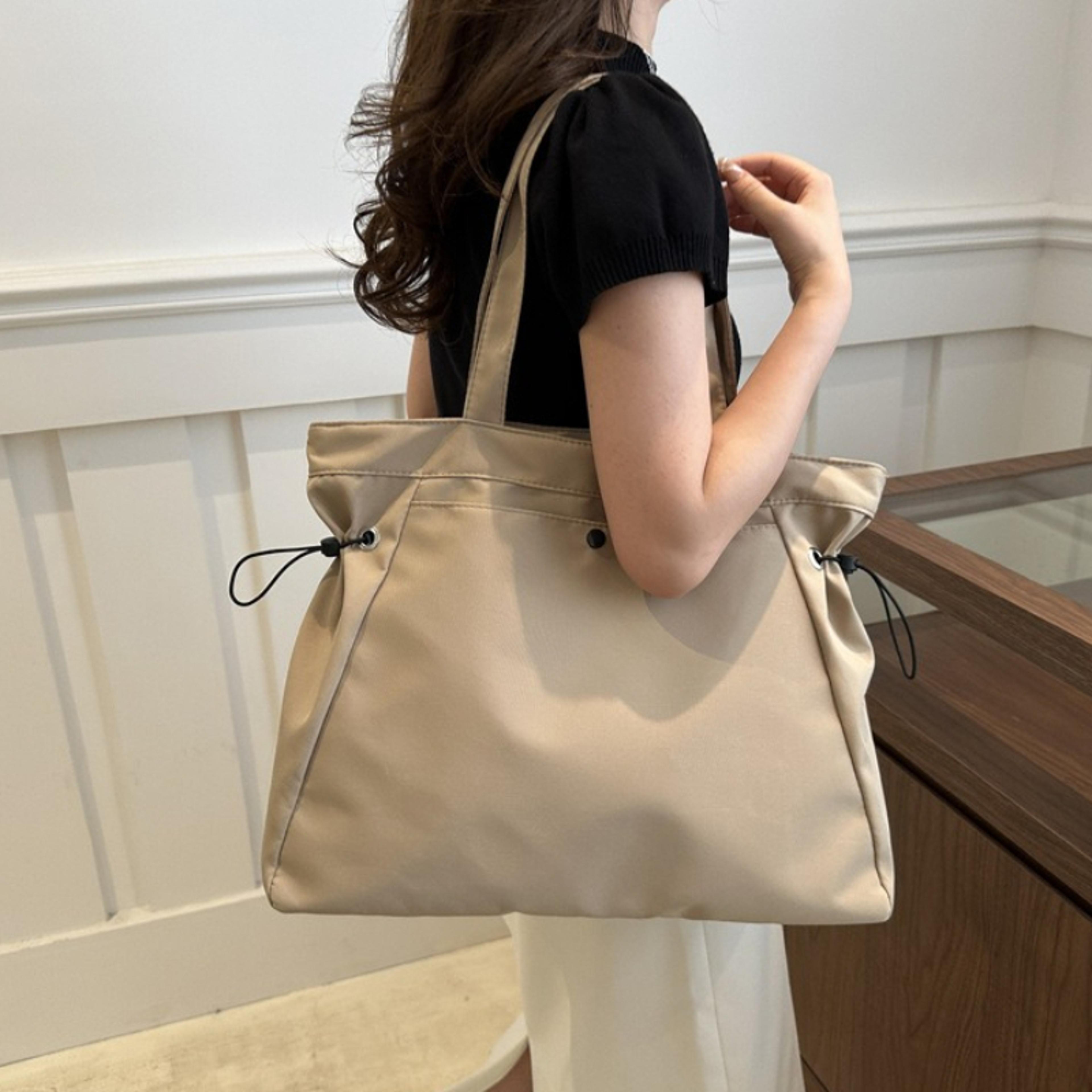 minimalist nylon tote bag large capacity shoulder purse with drawstring sides