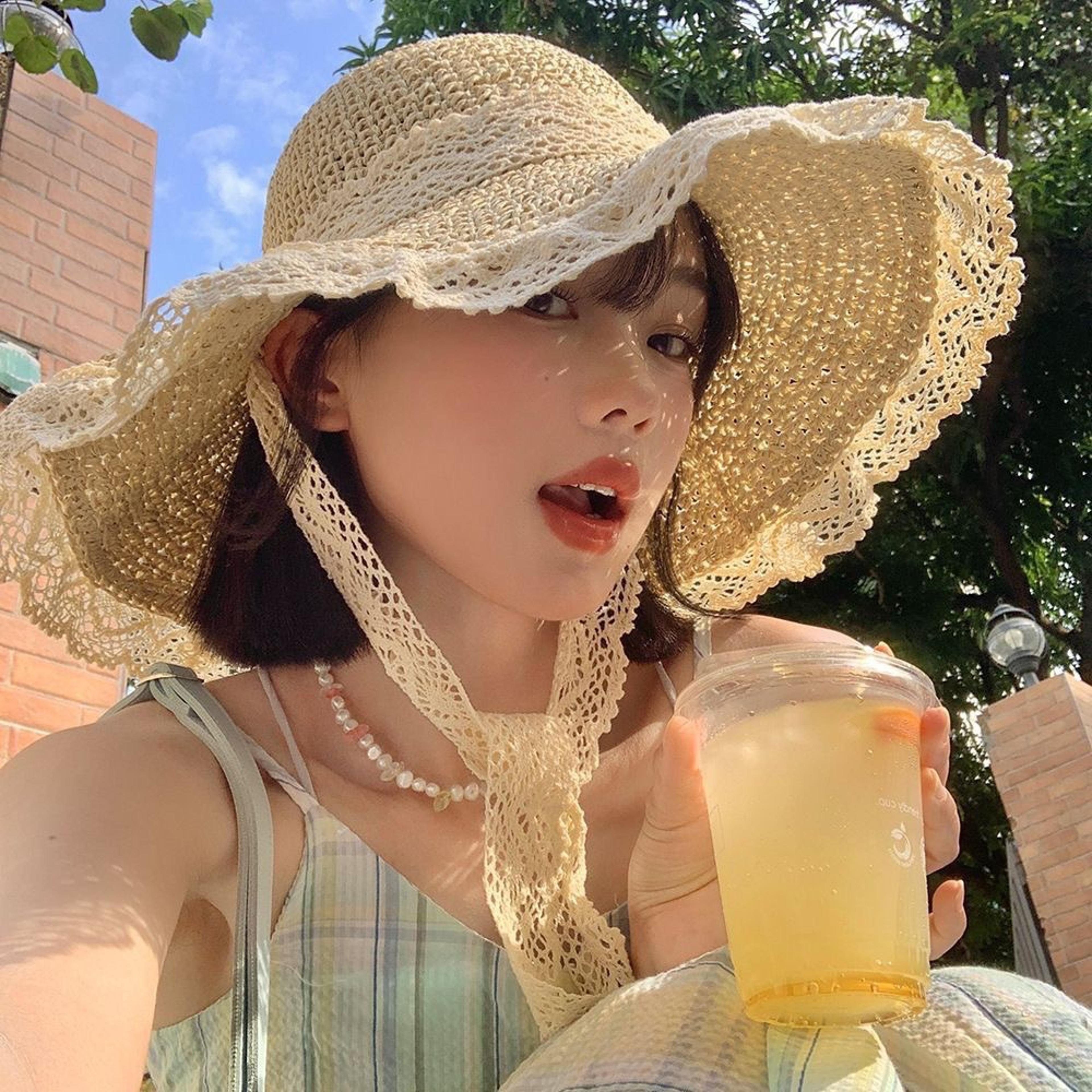 aura elegant wide brim straw sun hat for women foldable uv protection beach hat