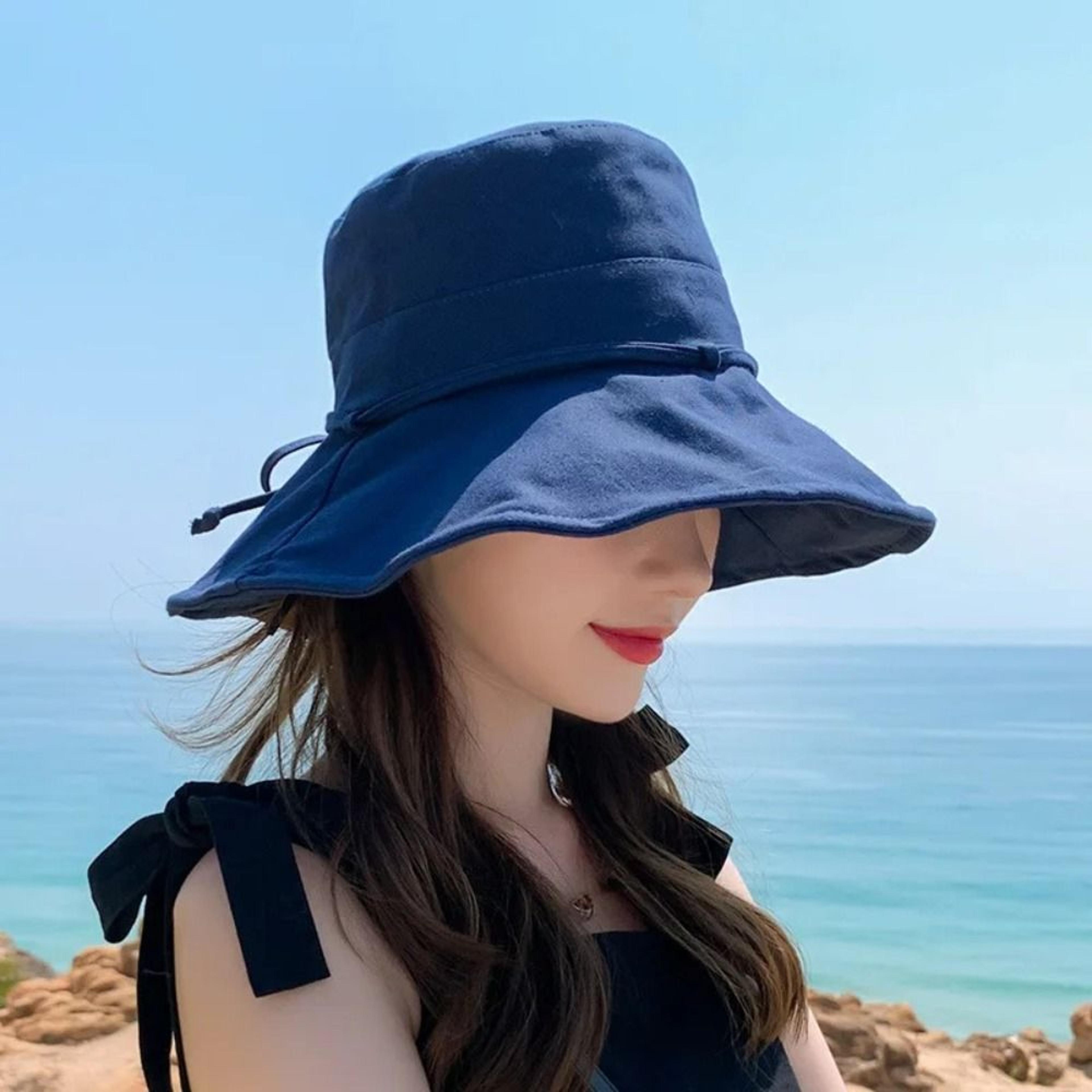 Chic Solid Color Women Bucket Hat  Lightweight Foldable Sun Hat With Adjustable Strap 2