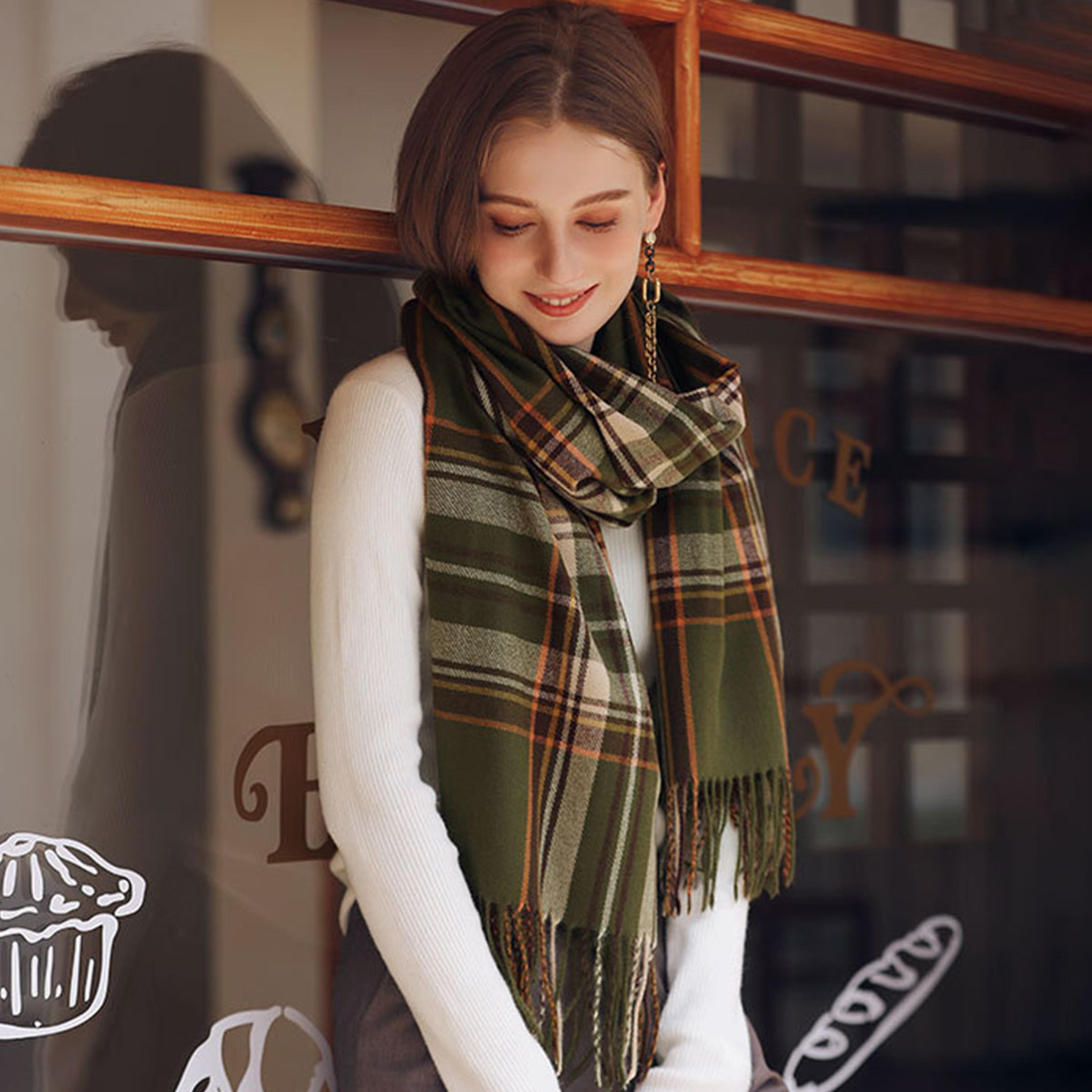 Warm Plaid Long Wrap Shawl For Women Soft Scottish Style Tartan Scarf Perfect Gift For Mom Wife Or  3