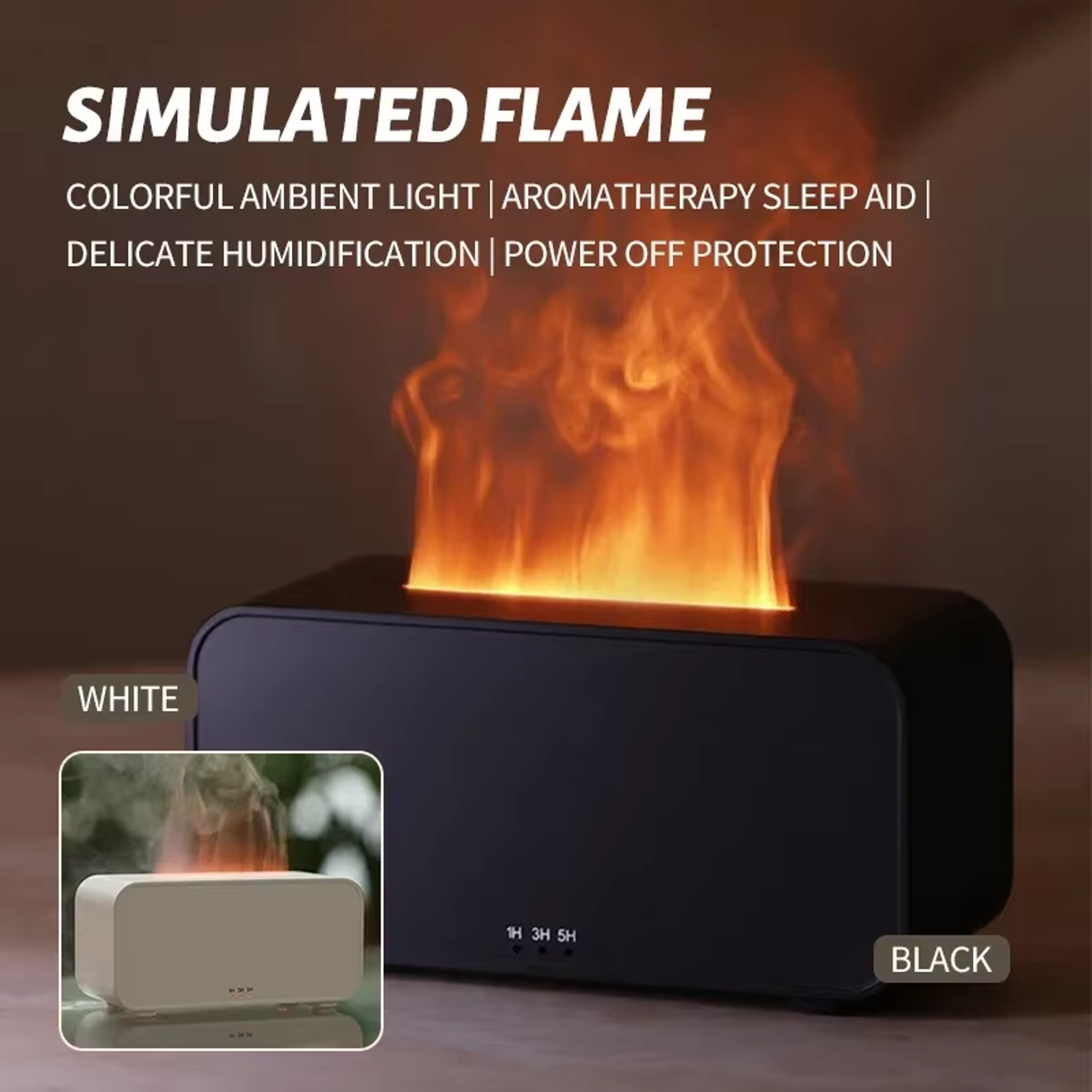 Mini Flame Humidifier Colourful Atmosphere Light Timed Function No Water Power Protection Home Bedr 0