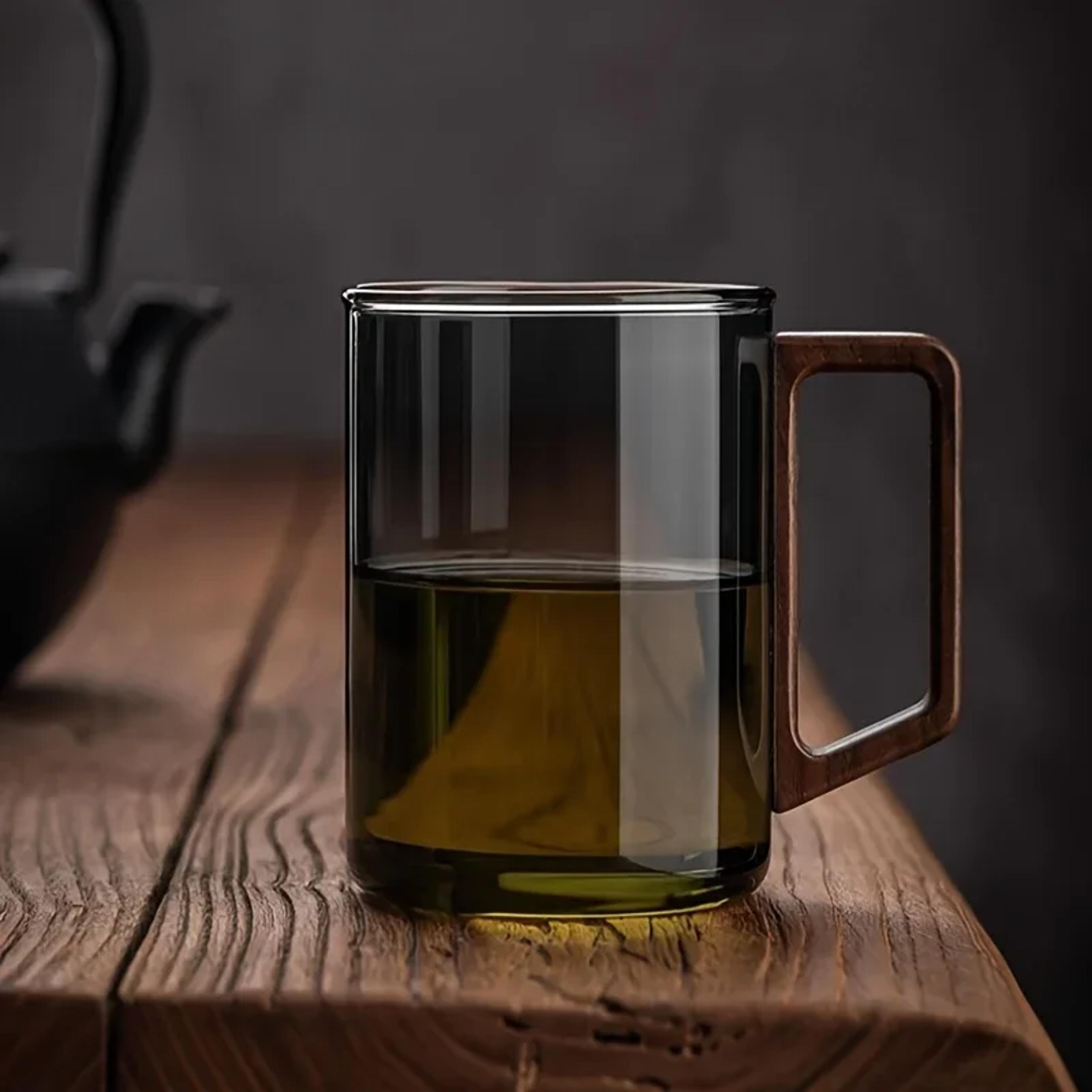 Glass Cups Walnut Handle Heatresistant Mug Large Capacity Tea Making Cup Office Drinking Glasses 2