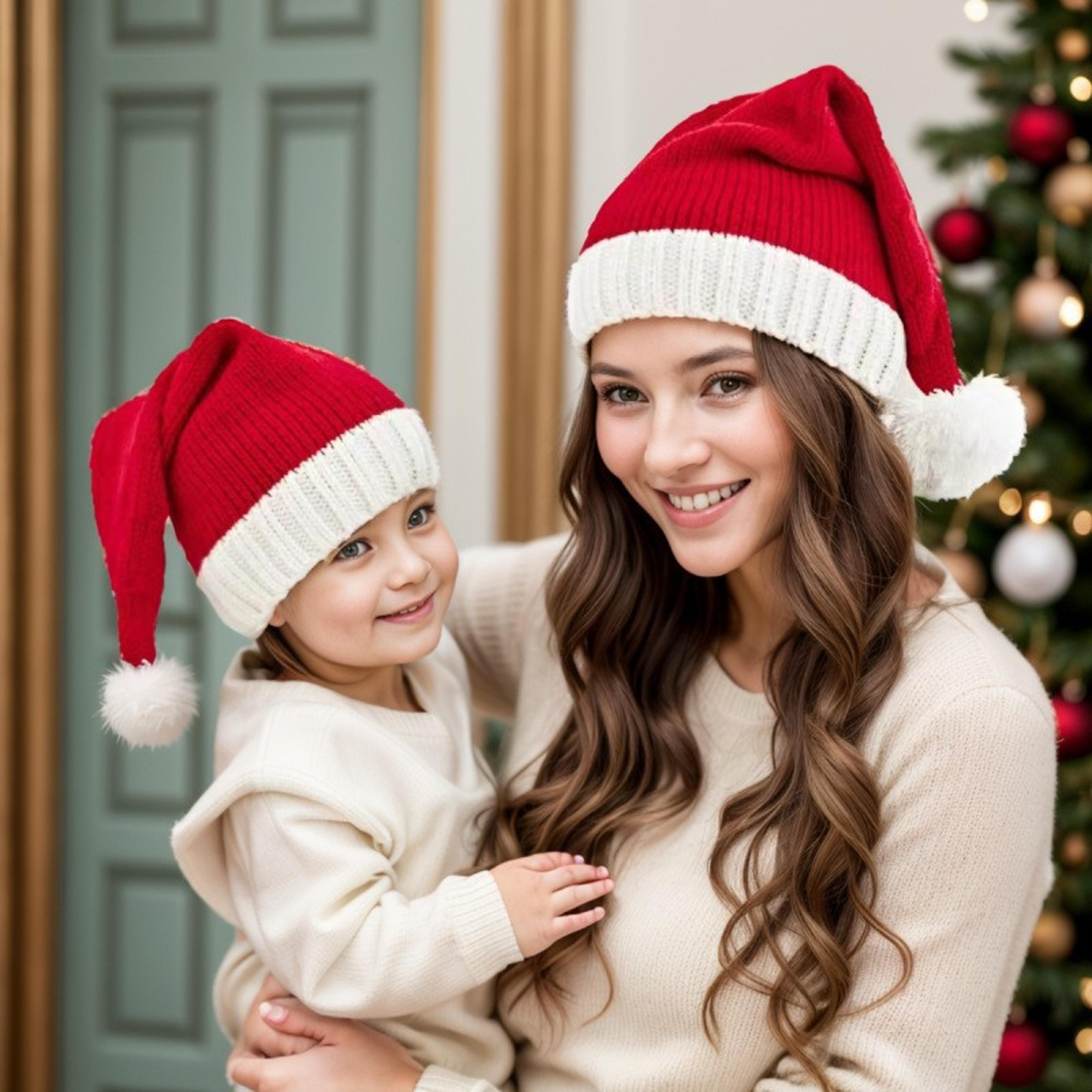 Classic Red Christmas Knit Hat Soft Warm Knitted Cap Santa Claus Festival Head Wear Holiday Outfits 0