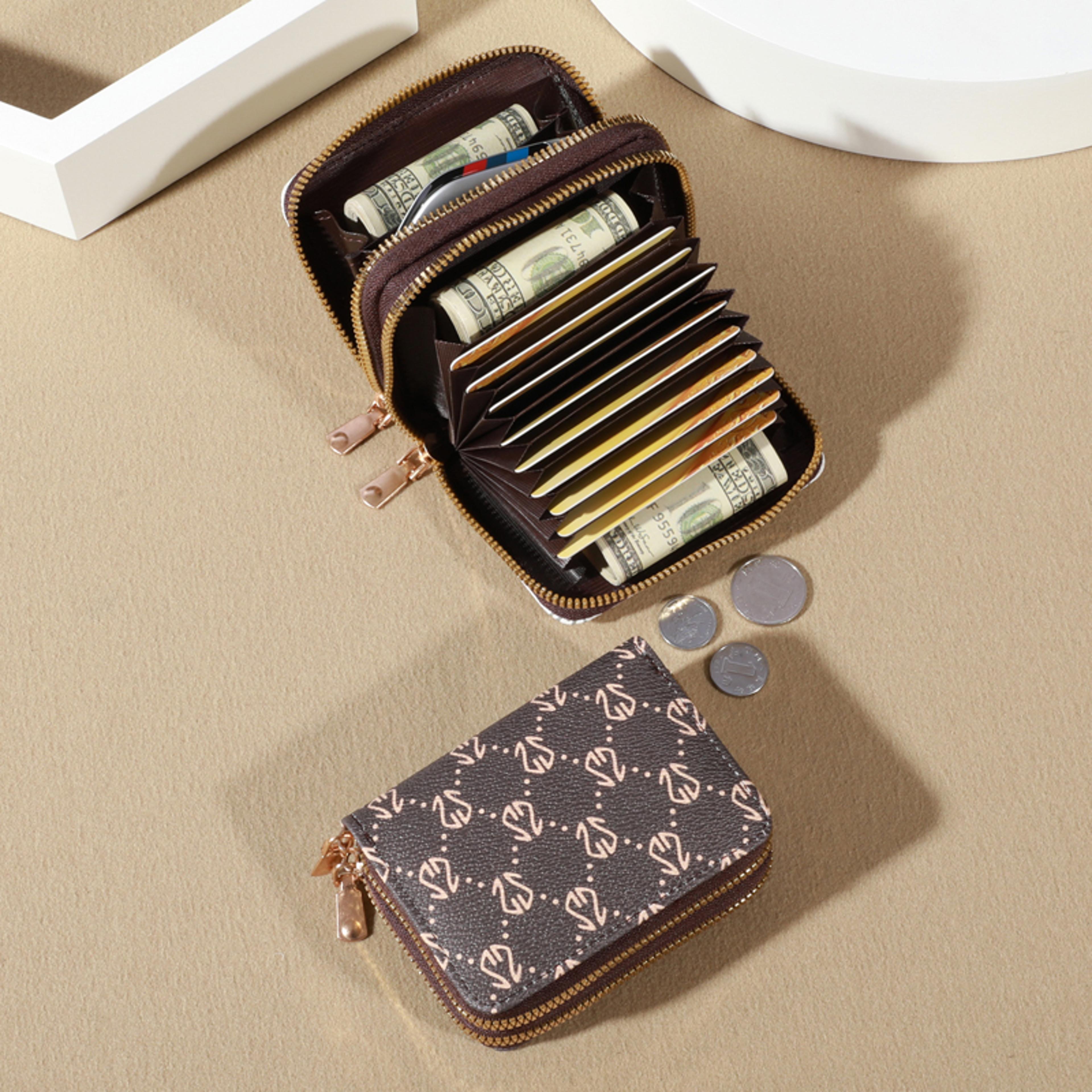 Vintage Zippered Card Holder Wallet For Women Secure MultiCard Slots Fashionable Faux Leather With  4