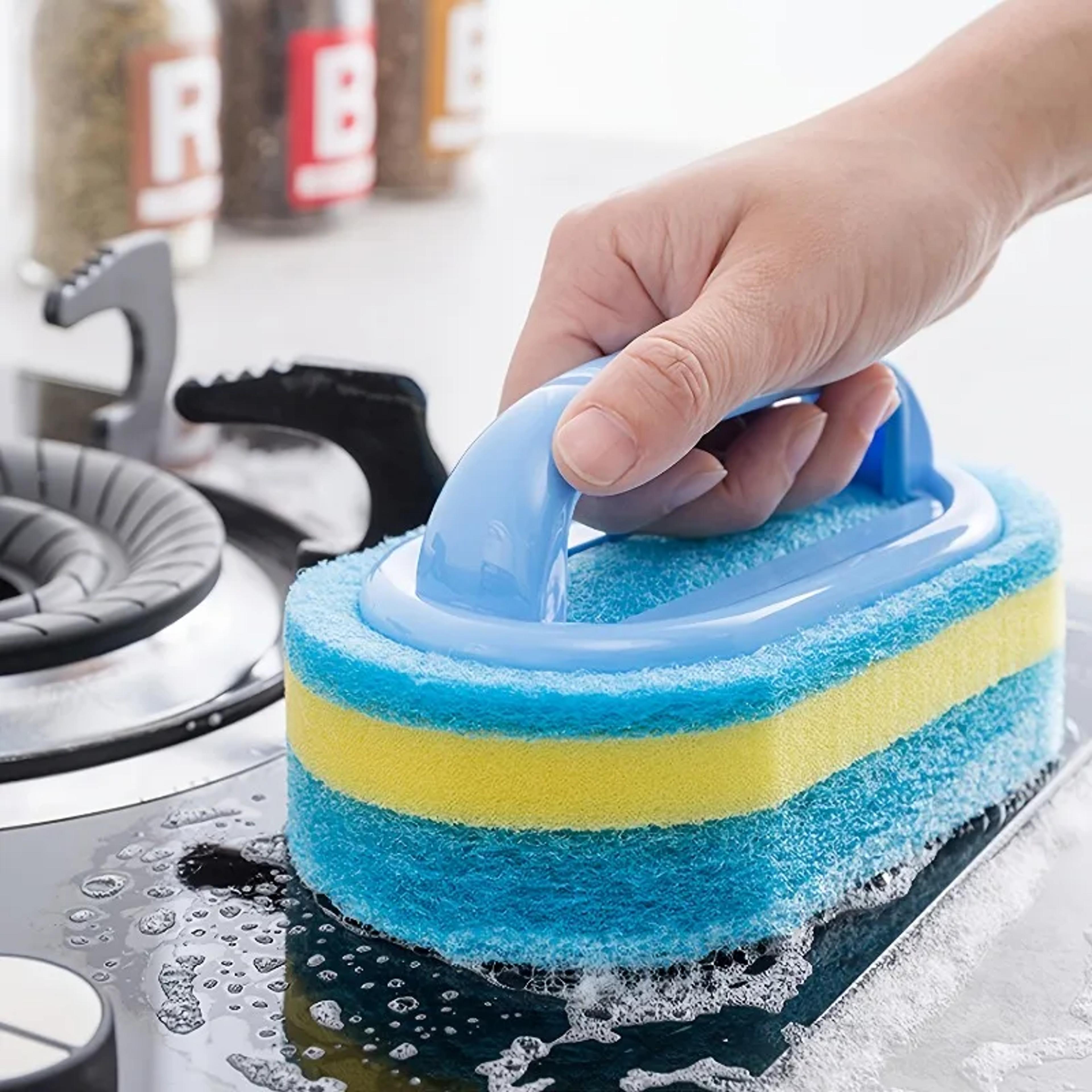 Household Cleaning Brush With Handle Durable Scrubbing Sponge Kitchen Bathroom Tub Brush Dish Soap  2