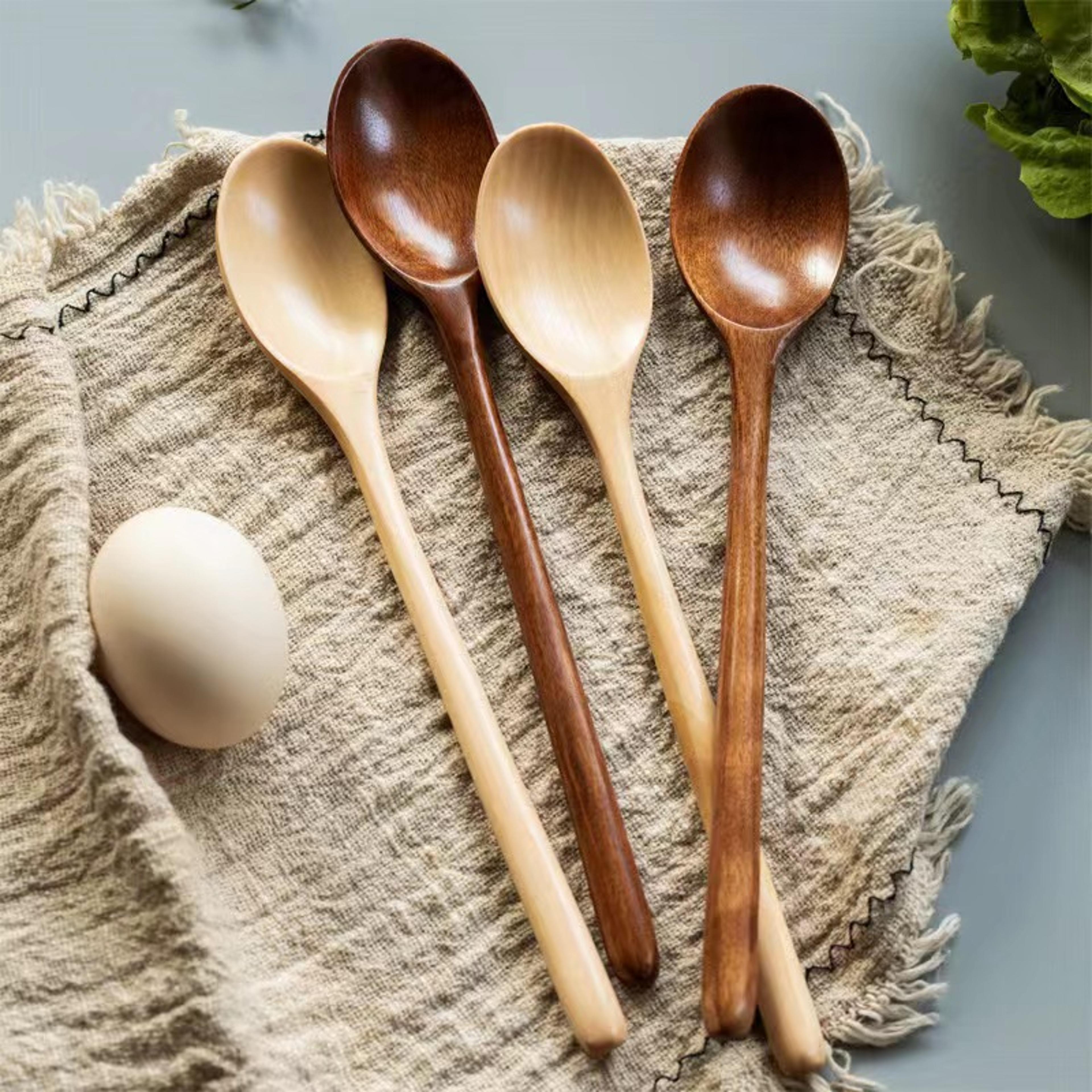 wooden cooking spoon, kitchen tableware utensil, honey teaspoon, soup spoon, tea and coffee stirring tool