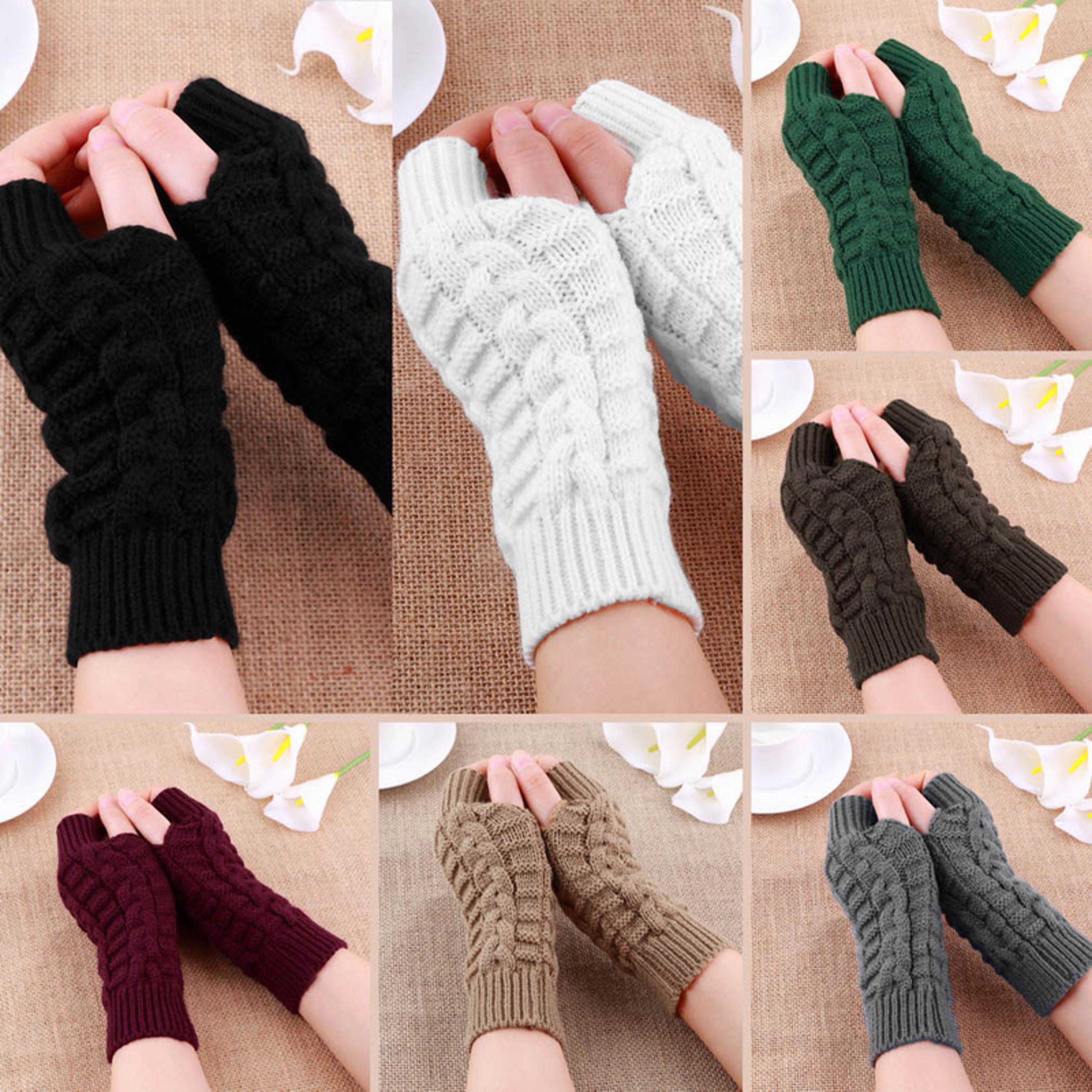 Women Stylish Hand Warmer Crochet Winter Gloves Faux Wool Mitten Twist Pattern Warm Finger Less Glo 5