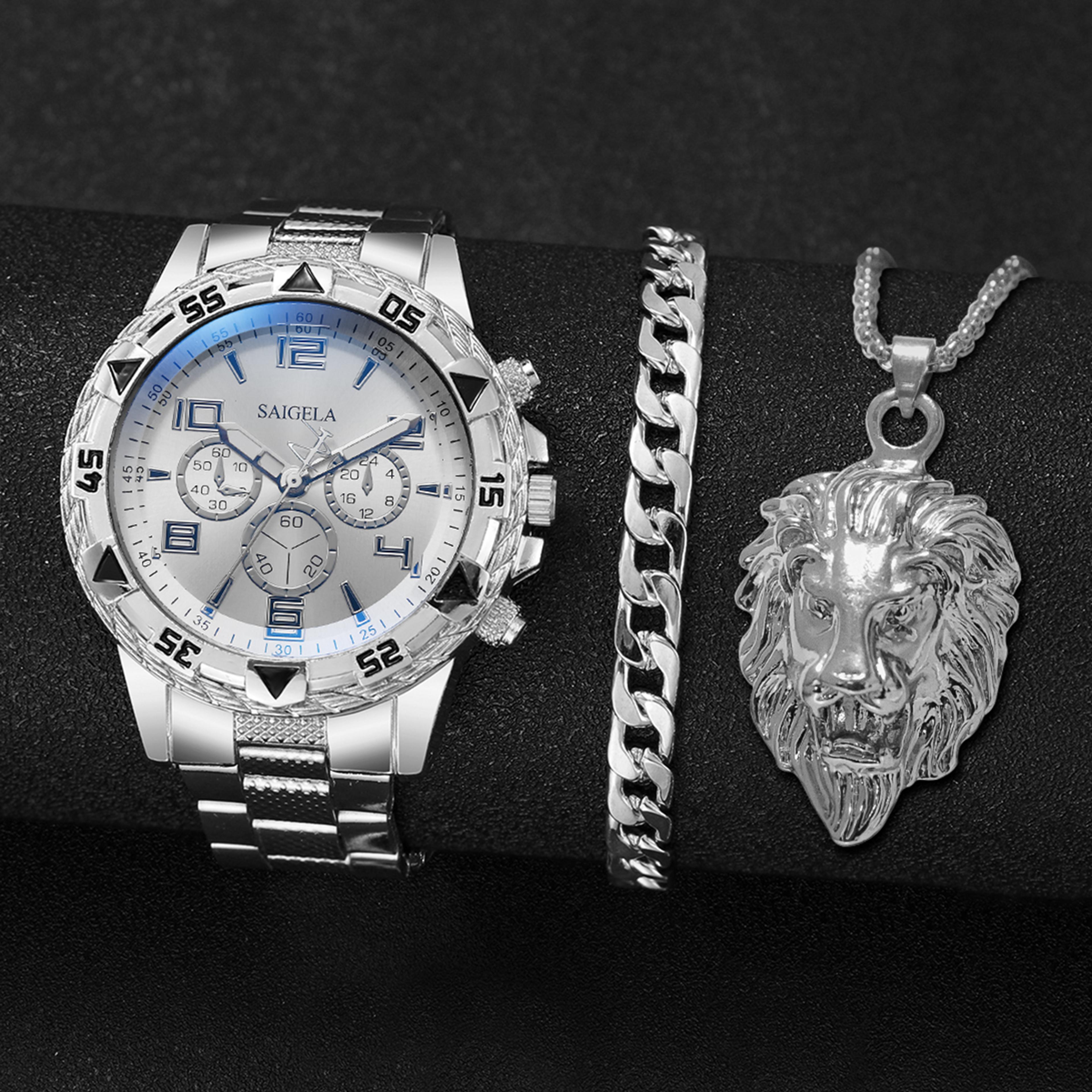 Fashion Steel Band Men Watches Arabic Dial Man Business Watches Jewellery Set Premium Gift 5