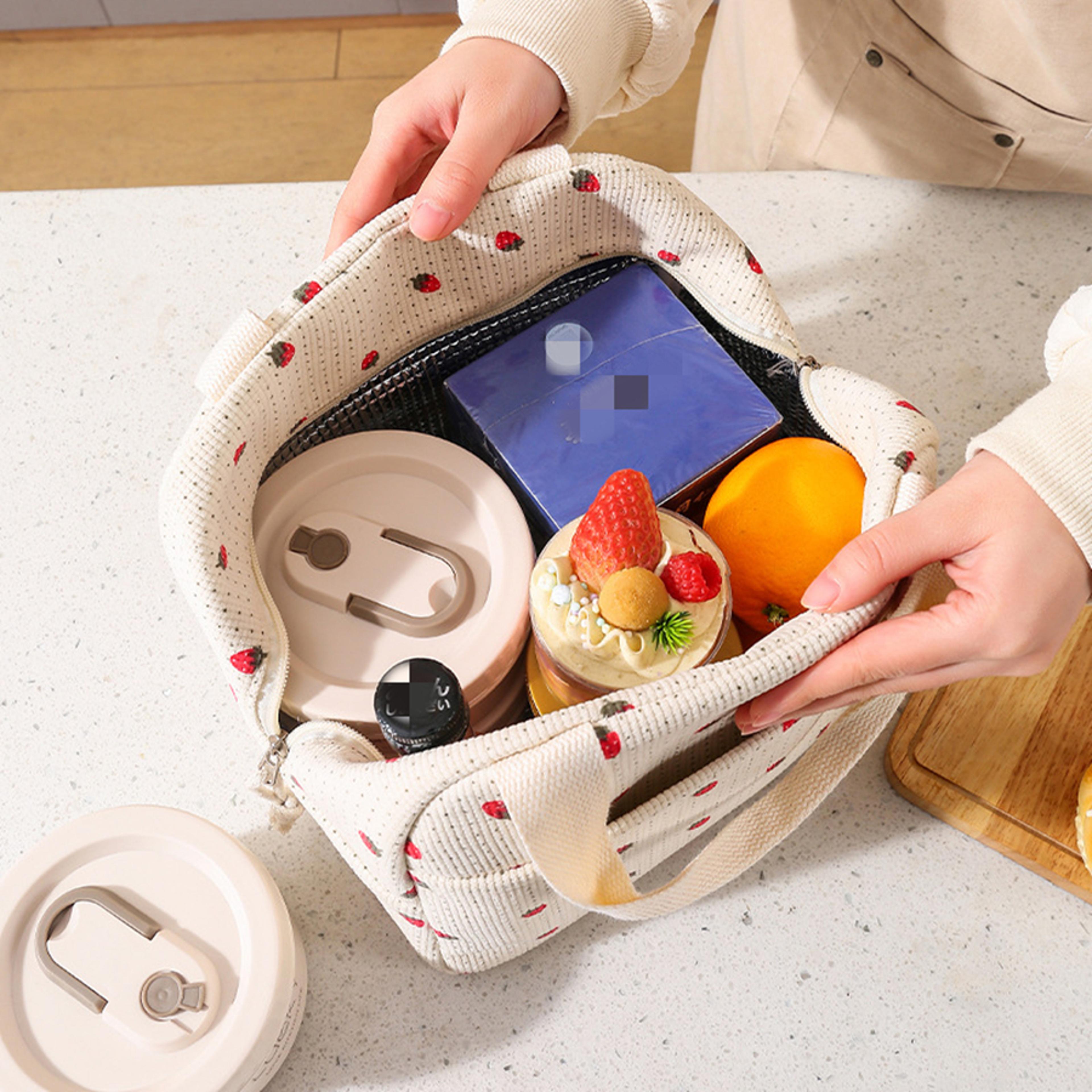 Cute Floral Printed Food Handbags Portable Thermal Lunch Bag Office Cooler Ice Insulated Case Durab 1