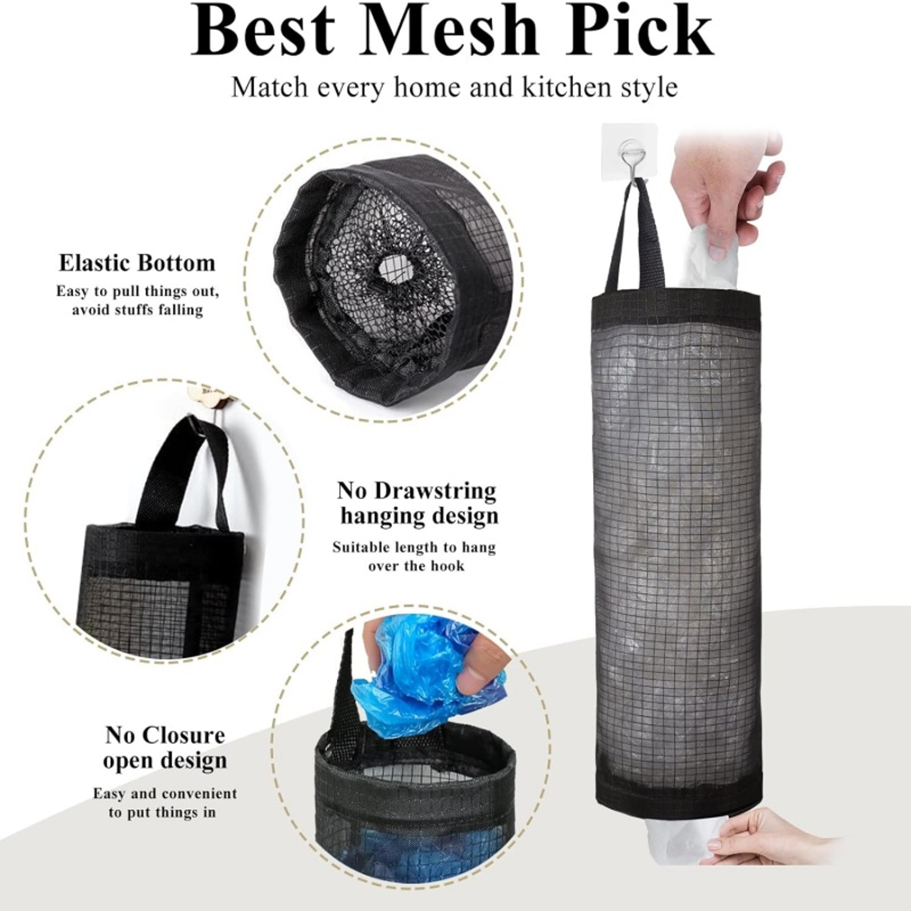Kitchen Plastic Bag Holder Garbage Bag Hanging Storage Dispenser Mesh Grocery Bags Organizer 2