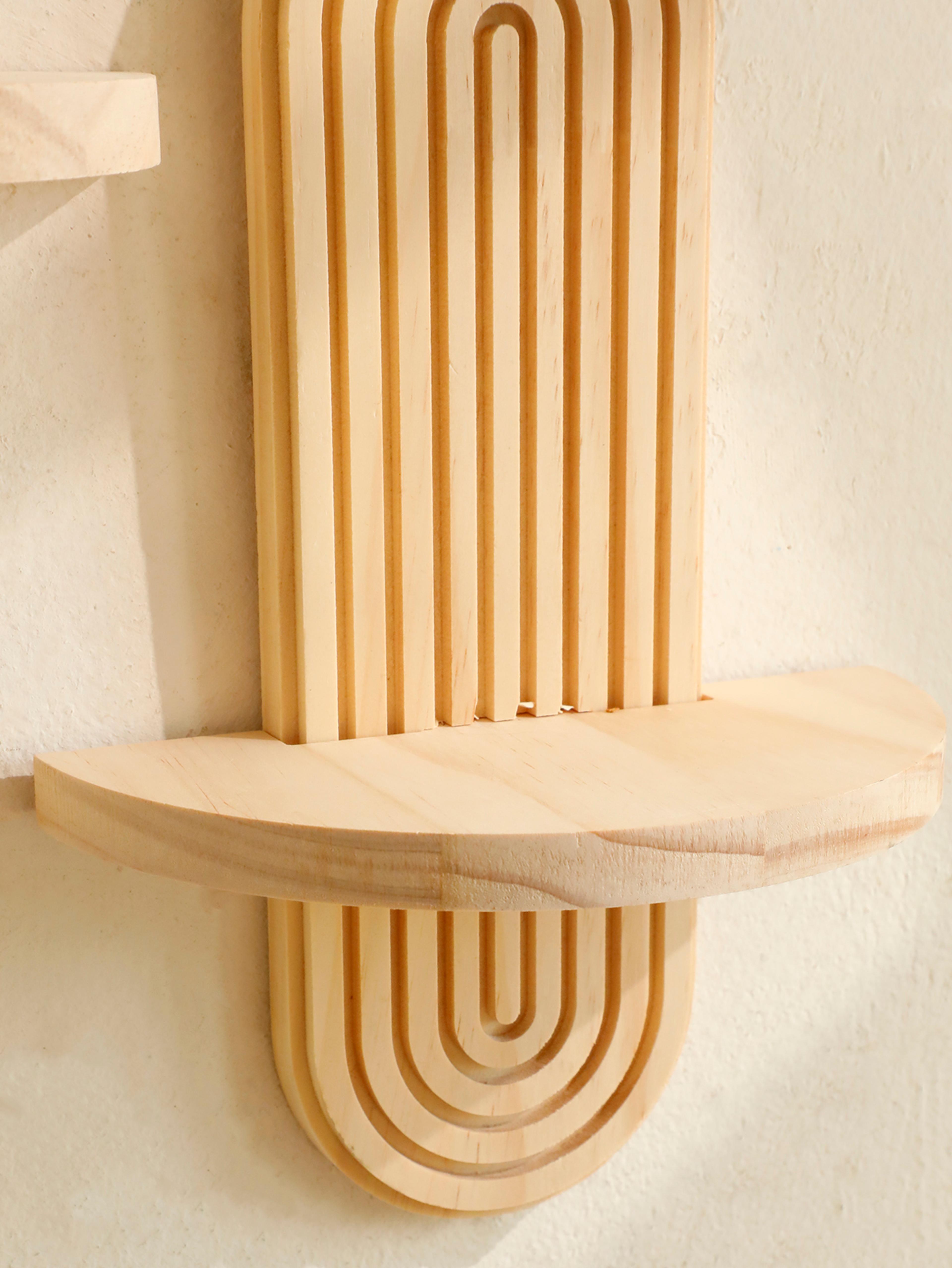 Style Wooden Wall Shelves Geometric Wall Mounted Shelves Modern Home Decor Natural Wood Finish Plan 4