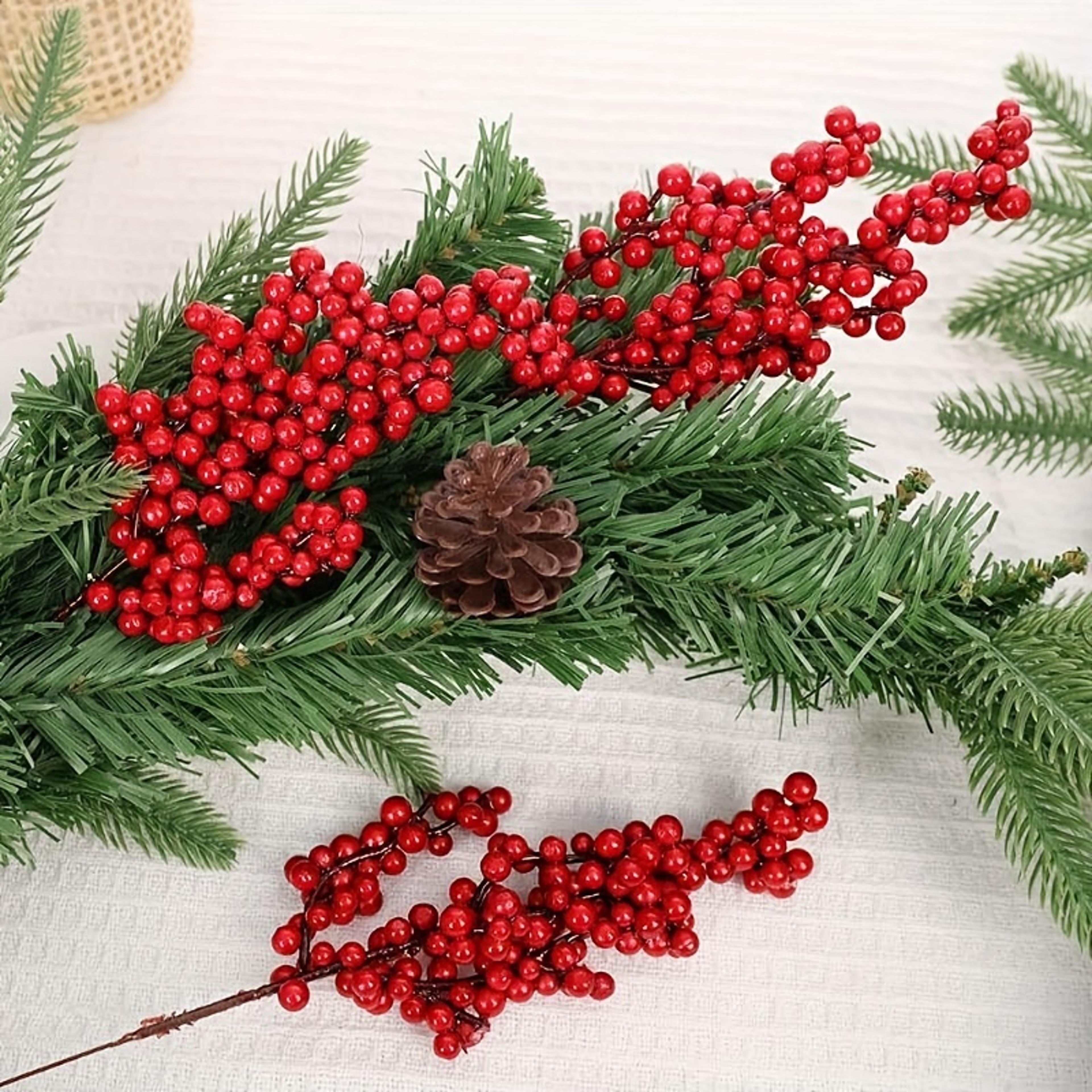 Set Of Bright Red Artificial Christmas Tree Berries Holiday Decoration 1