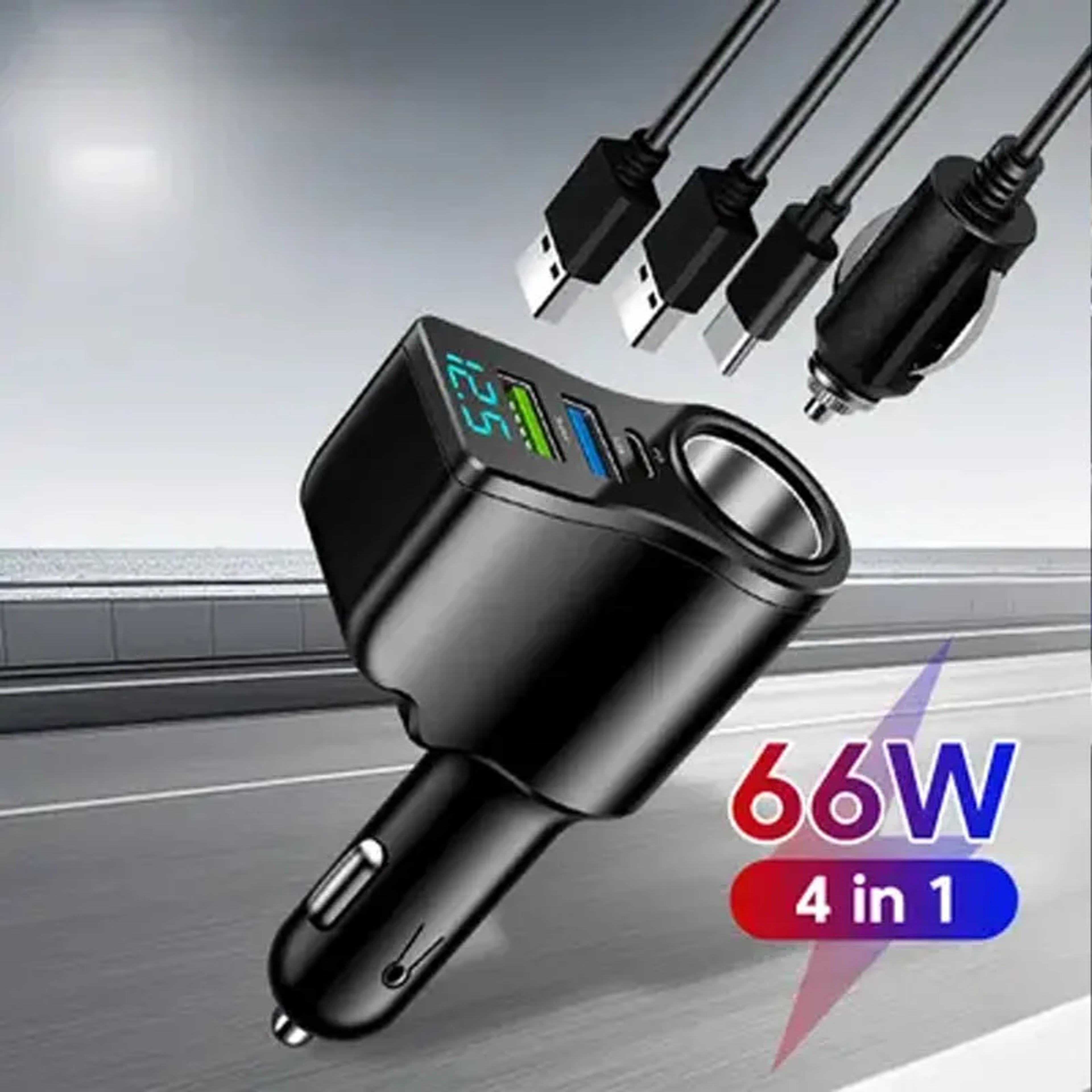 Digital Display Car Charger Dual USB Multifunctional OnetoThree Cigarette Lighter Fast Charging 1