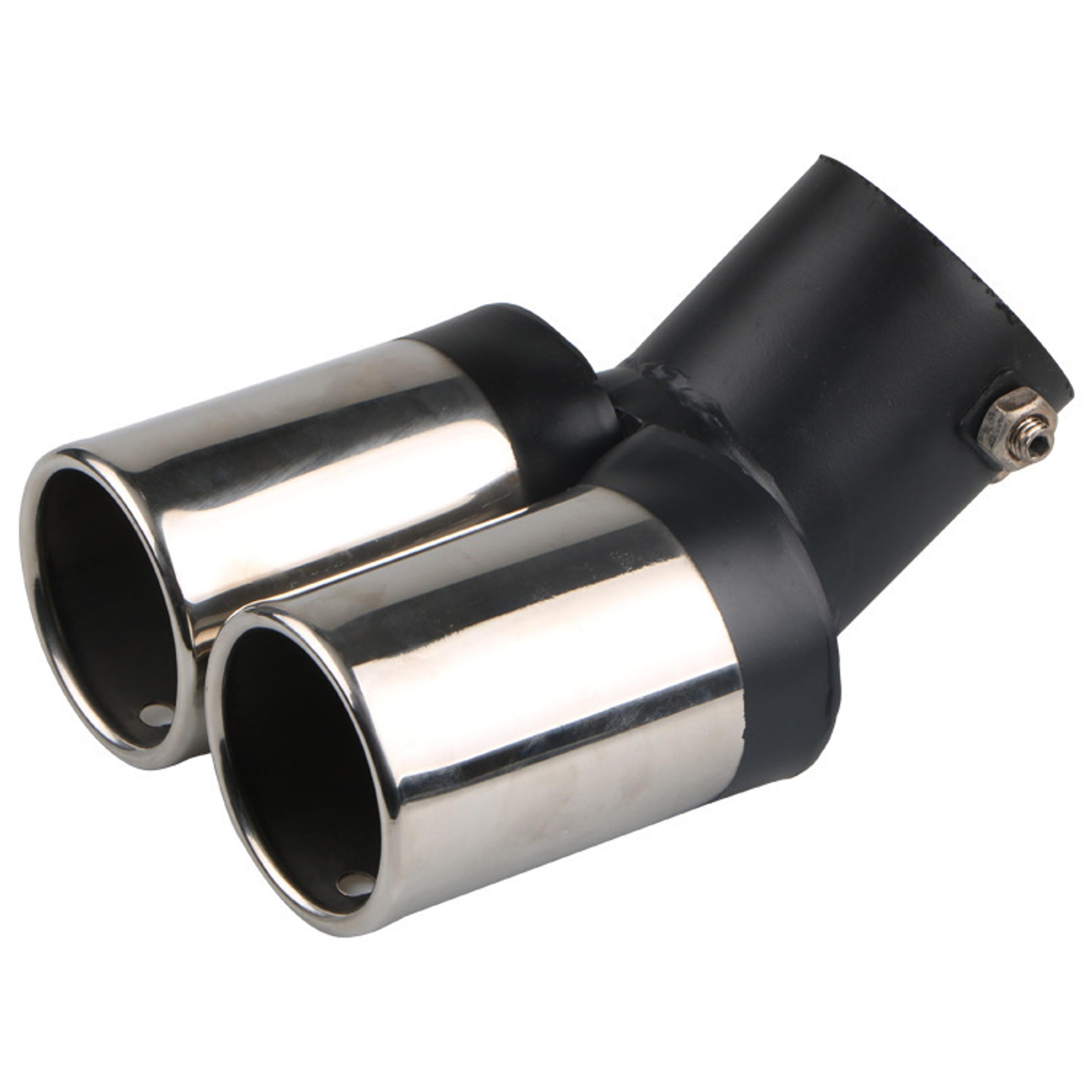 Car Universal Stainless Steel Exhaust Pipe Double Pipe Tail One To Two Grilled Blue Modification 16