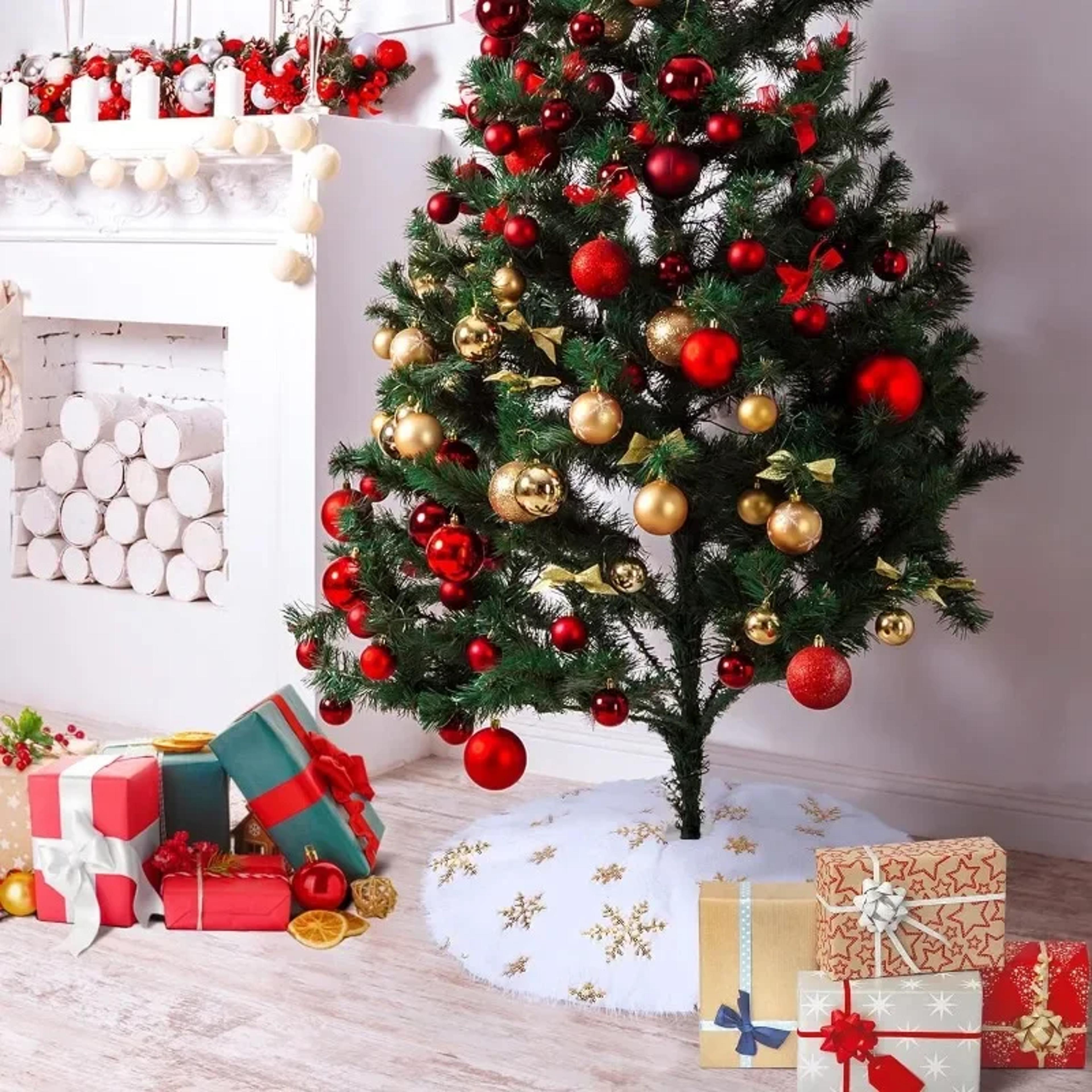 Christmas Tree Skirt White Faux Fur Sequin Carpet Mat Round Xmas Tree Skirt For Holiday Party Decor 2