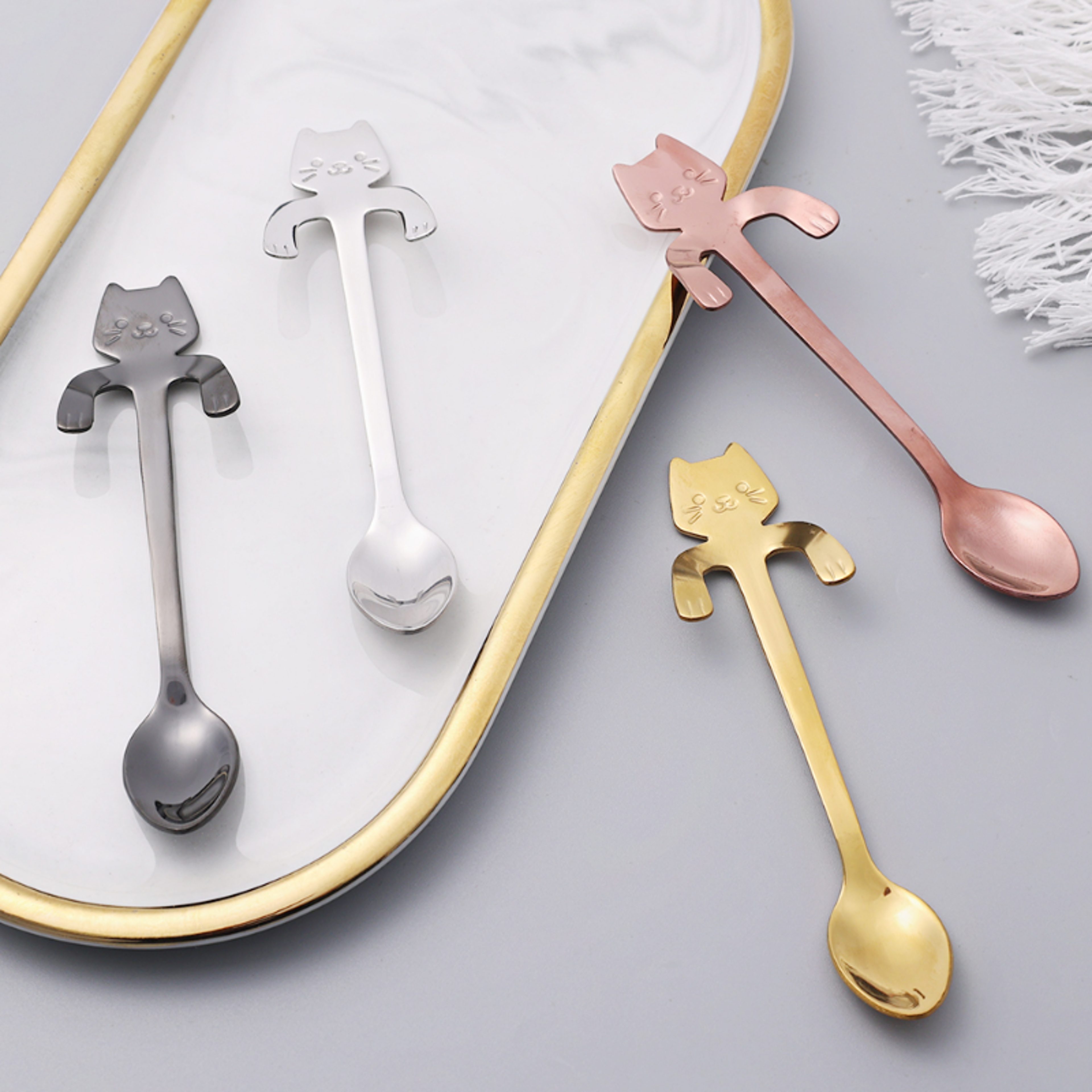 Mini Cute Cat Coffee Spoon Stainless Steel Teaspoon Dessert Snack Scoop Ice Cream Milk Children Spo 2