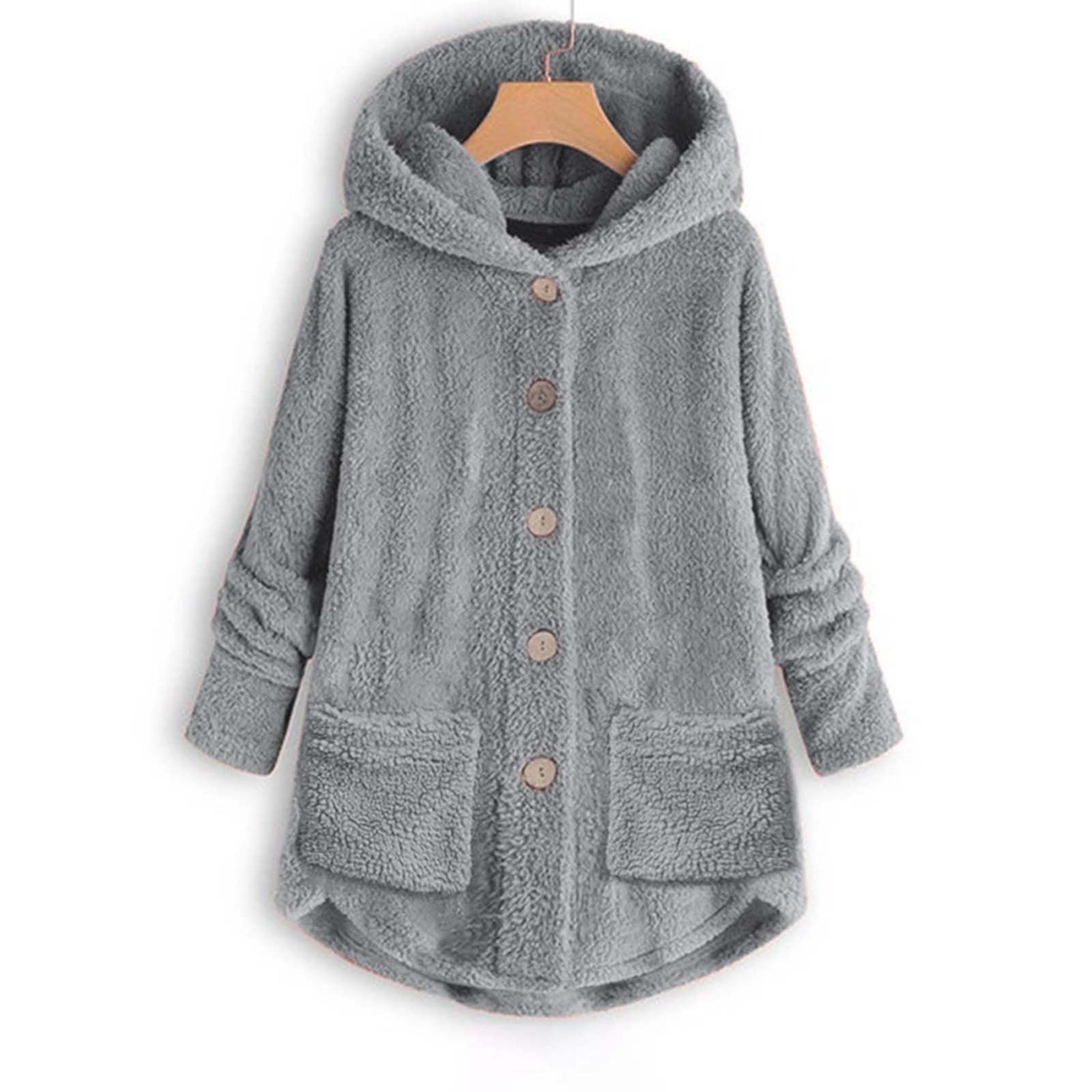 Women Coat Fashion Plush Pocket Winter Coat Irregular Long Sleeve Keep Warm Cat Ears Coat 4