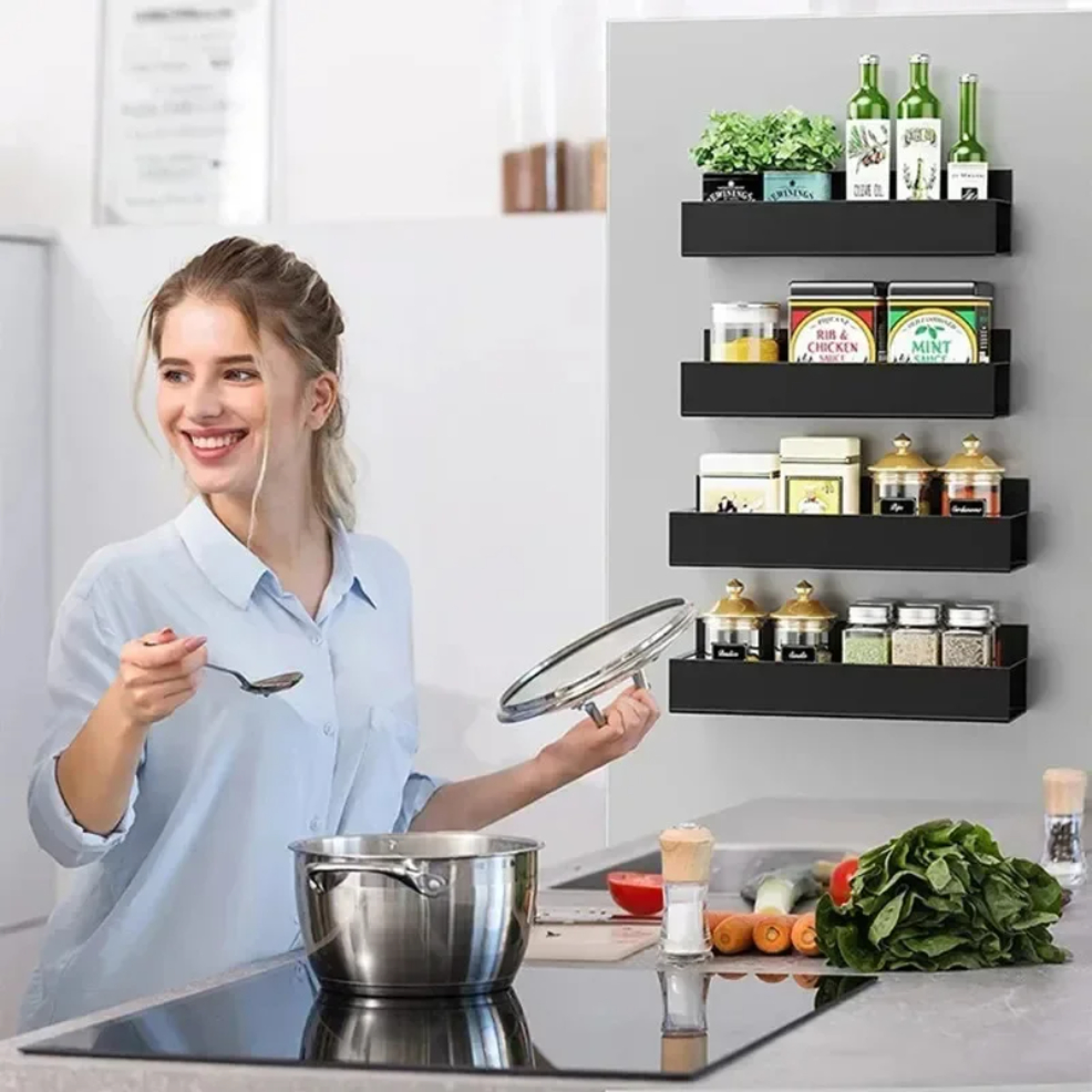 Magnetic Kitchen Organizer Shelf SpaceSaving Spice Storage Rack 0