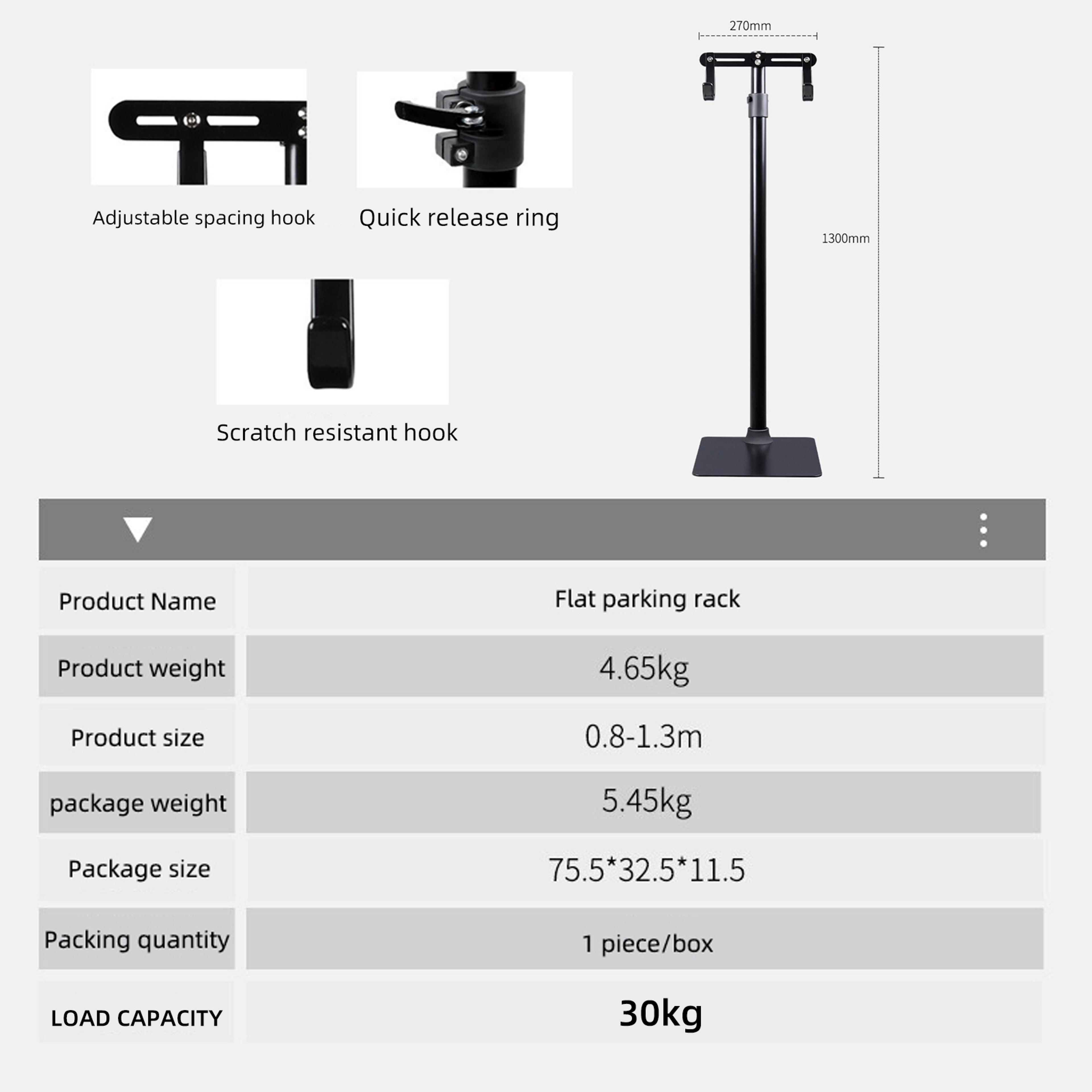 Think Rider Aluminium Alloy Bike Rack Adjustable Hook Floor Standing Bike Storage 2