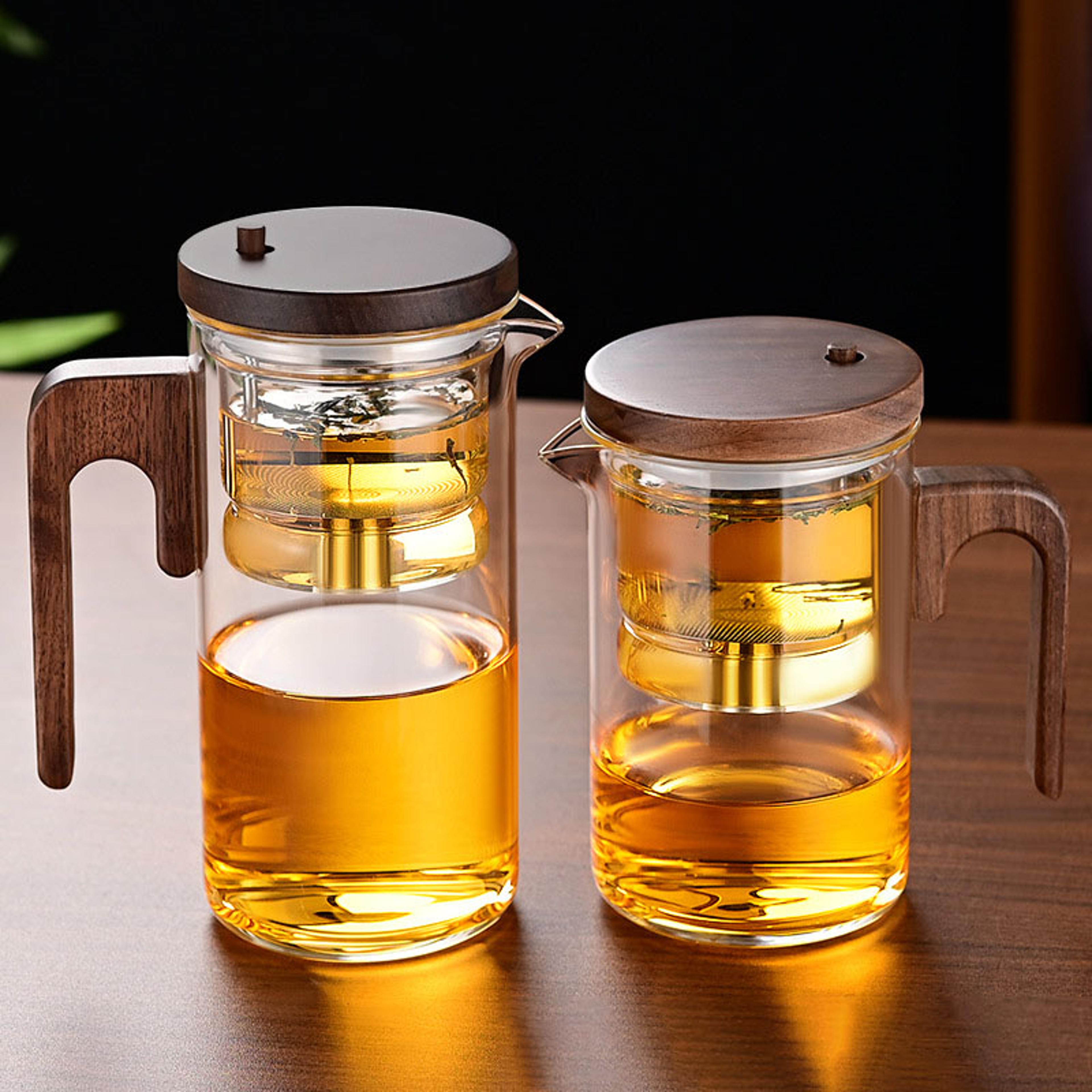New Tea Pot With Magnetic Switch Glass Wood Handle Tea Separation 4