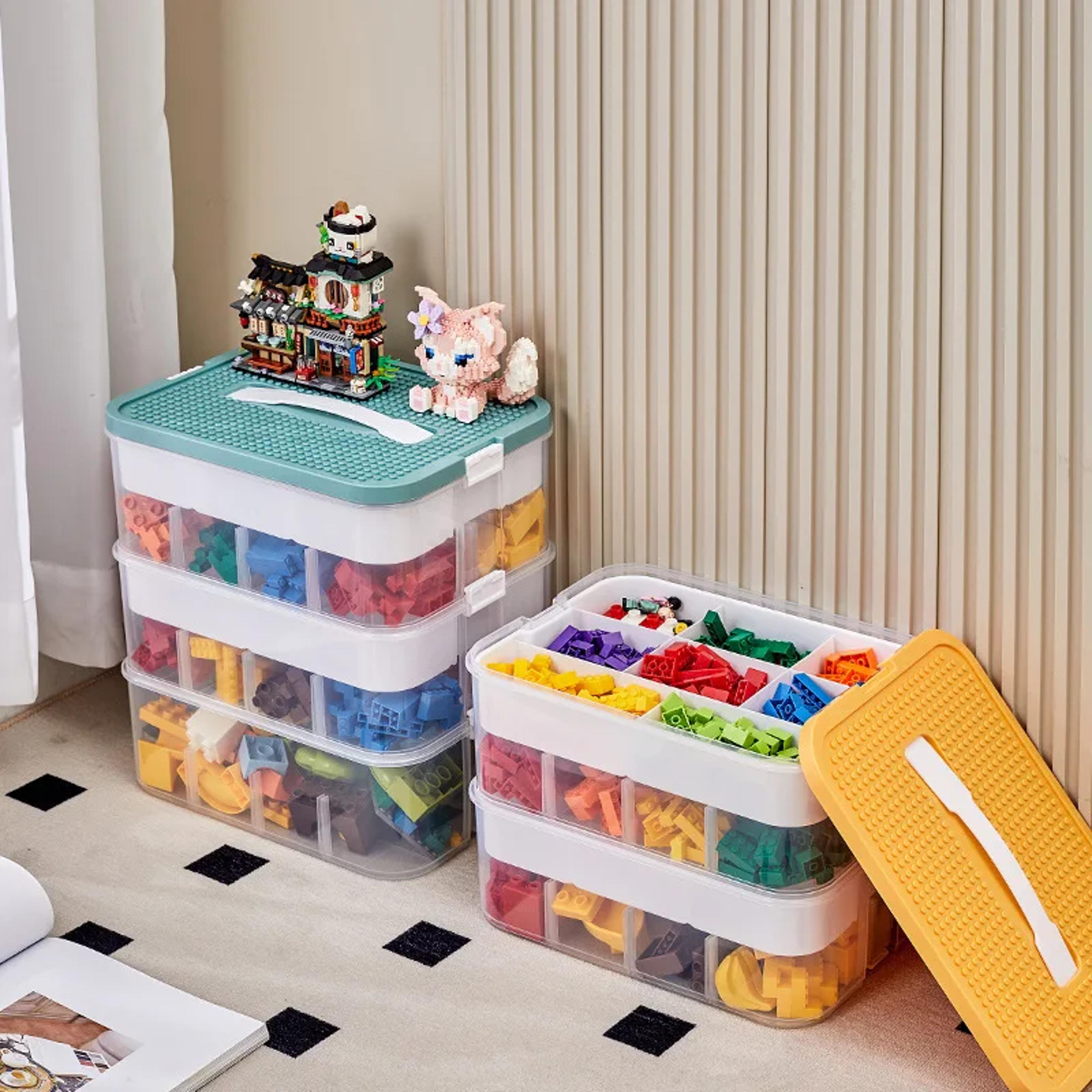 plastic lego storage box, building block container, children toy organizer, kid room classification part sort box