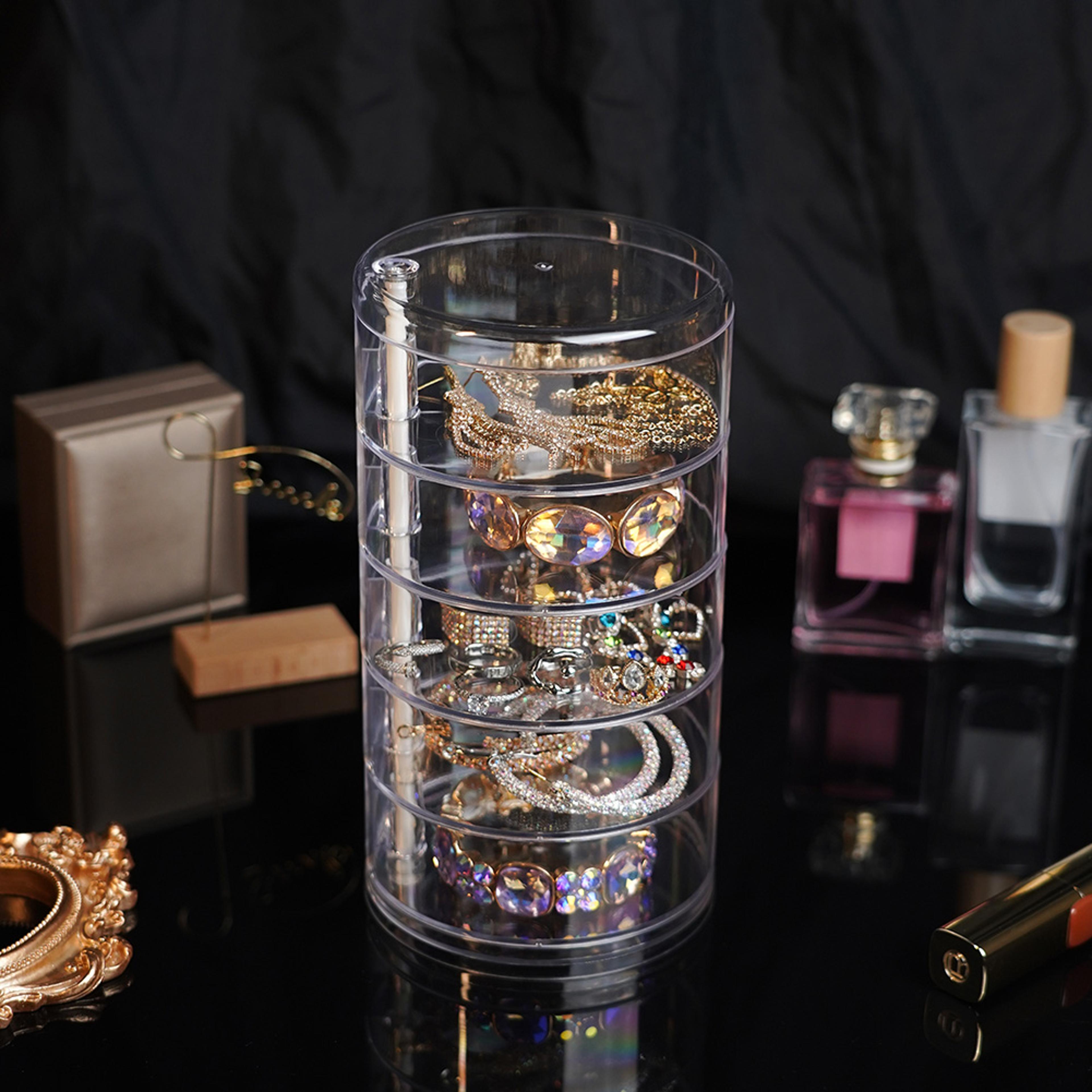 Rotating Jewelry Storage Box Makeup Storage Rack Bracelet Earring Organizer Rotating Plastic Displa