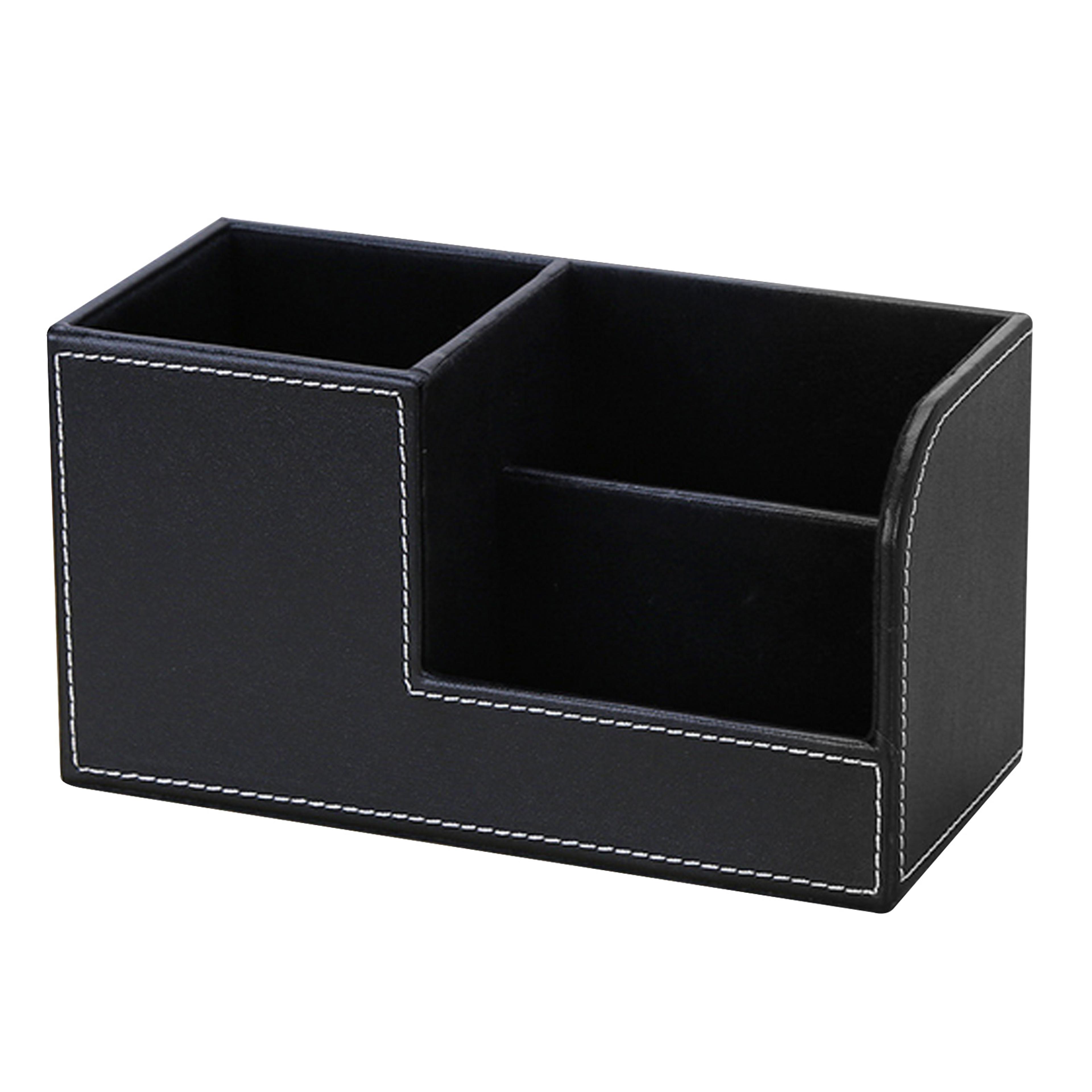 High Grade Leather Desk Organizer Pencil Pen Holder Caddy Storage Box With 3 C For Home Office And  4