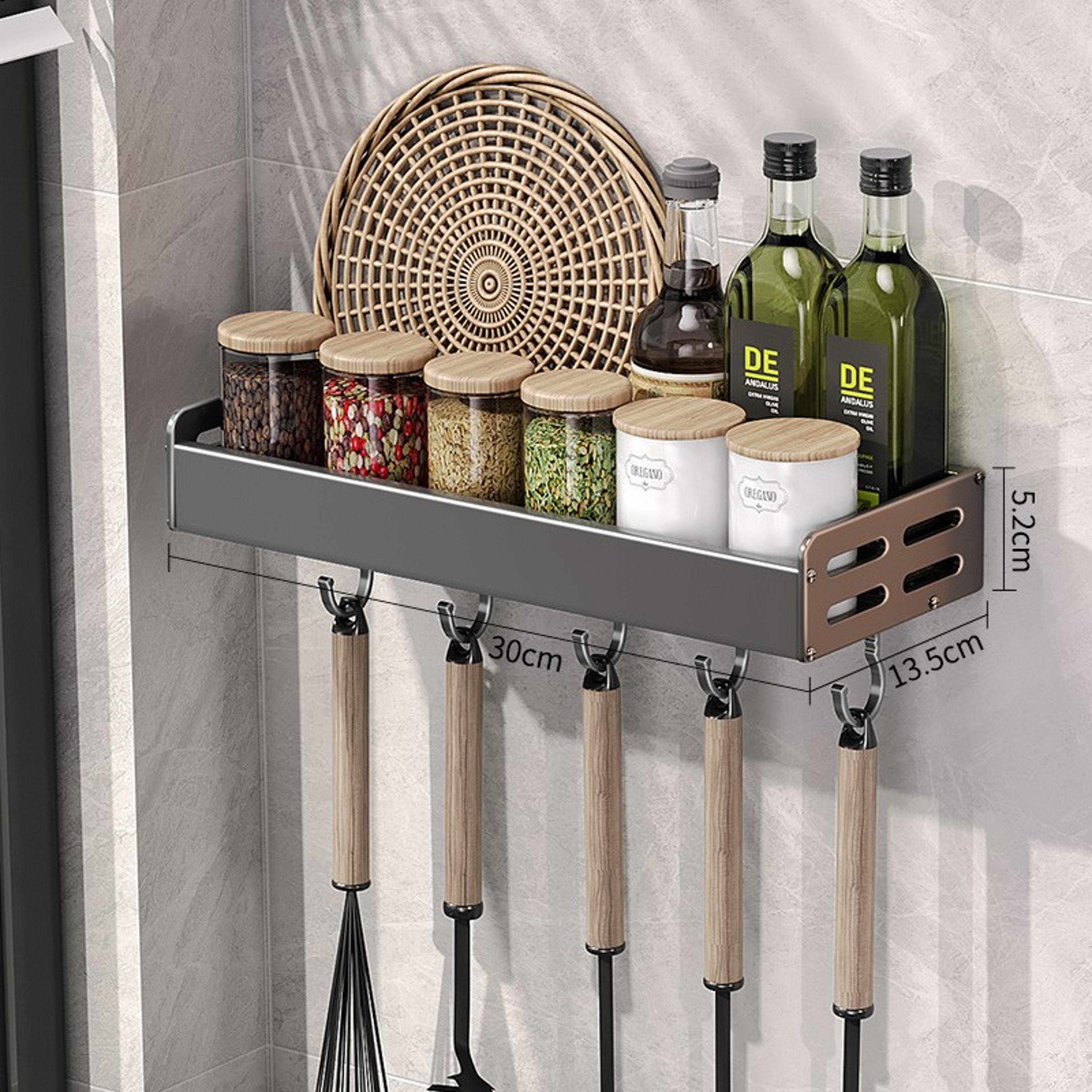 Wall Mount Utensil Holder MultiFunctional Spice Organizer Shelf Kitchen Hanging Storage Wall Shelf  6