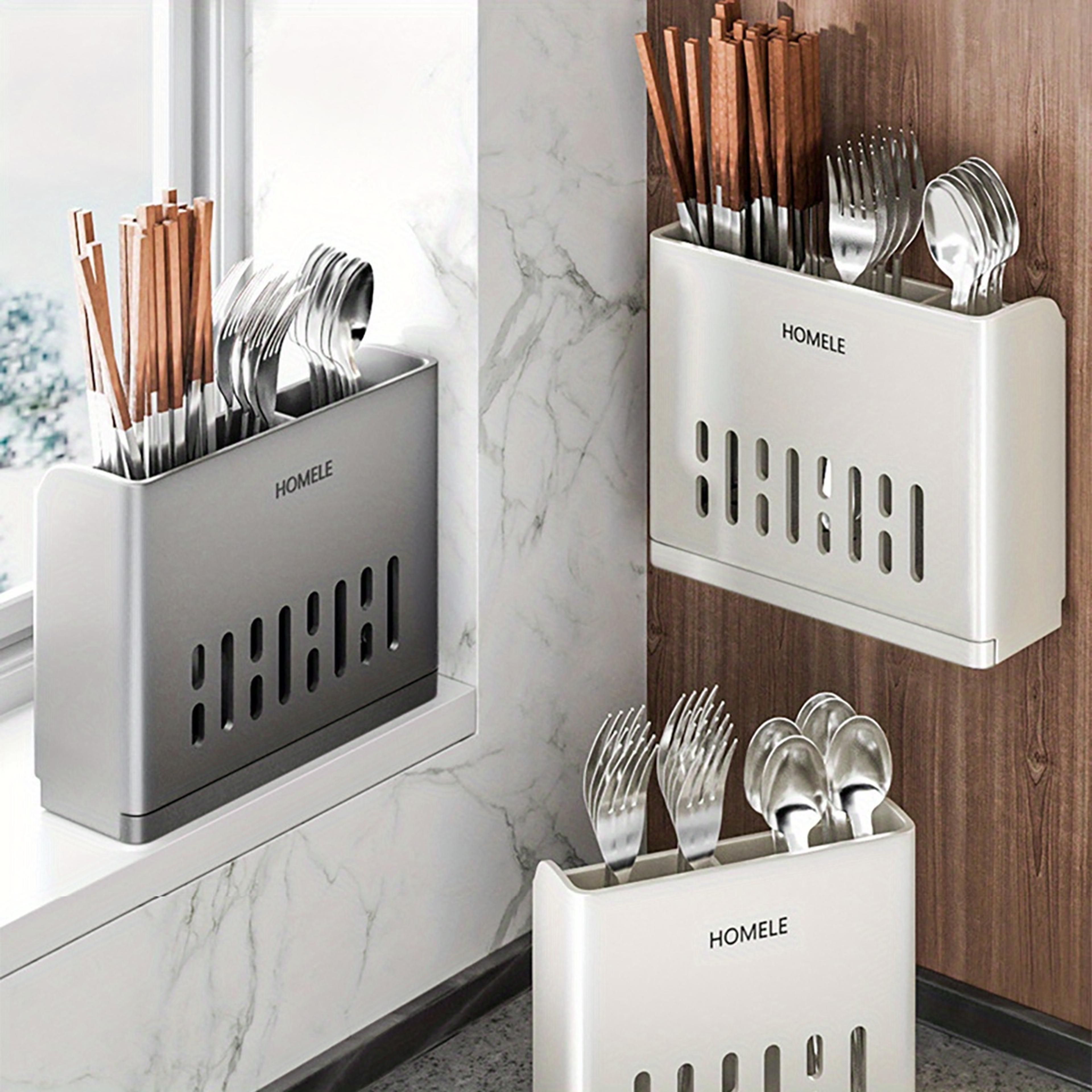 Flat Ware Organizer Multi Functional Cutlery Storage Rack With Detachable Water Drain Base Chopstic 2