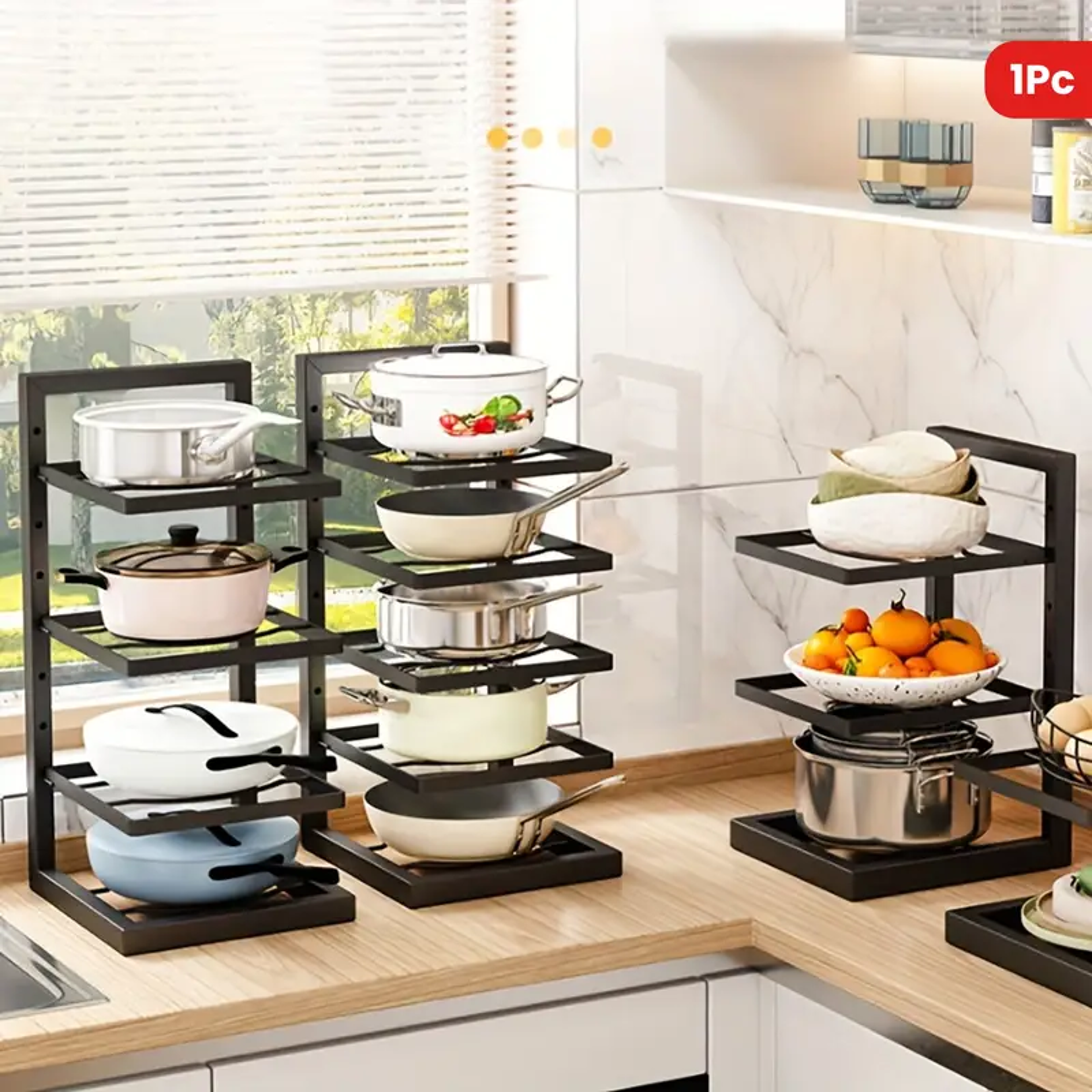 height adjustable pot rack storage rack, stainless steel under sink cabinet organizer for kitchen supplies