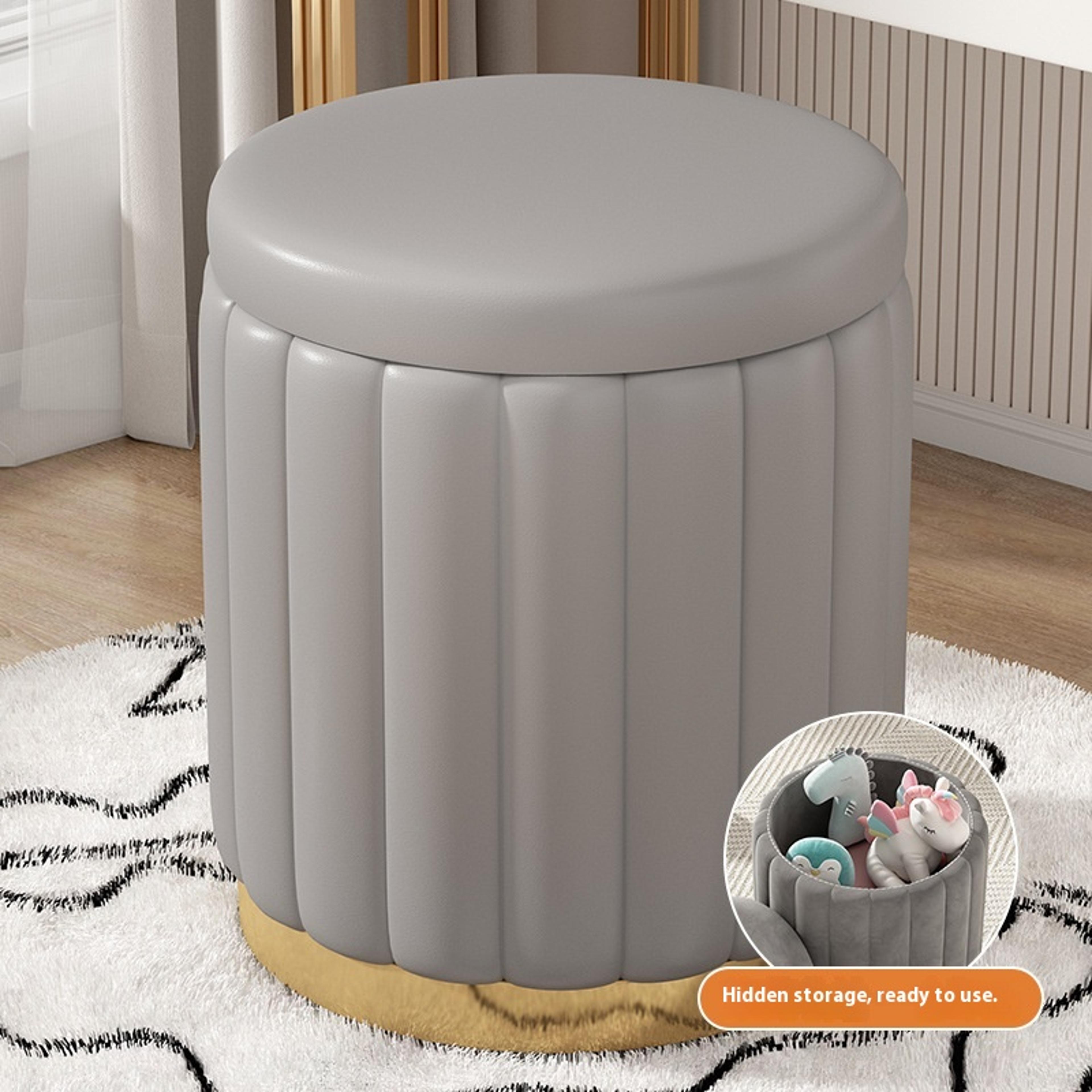 Makeup Stool Bedroom Multi Functional Storage Vanity Stool Cream Style Nail Circular Low Stool With 7