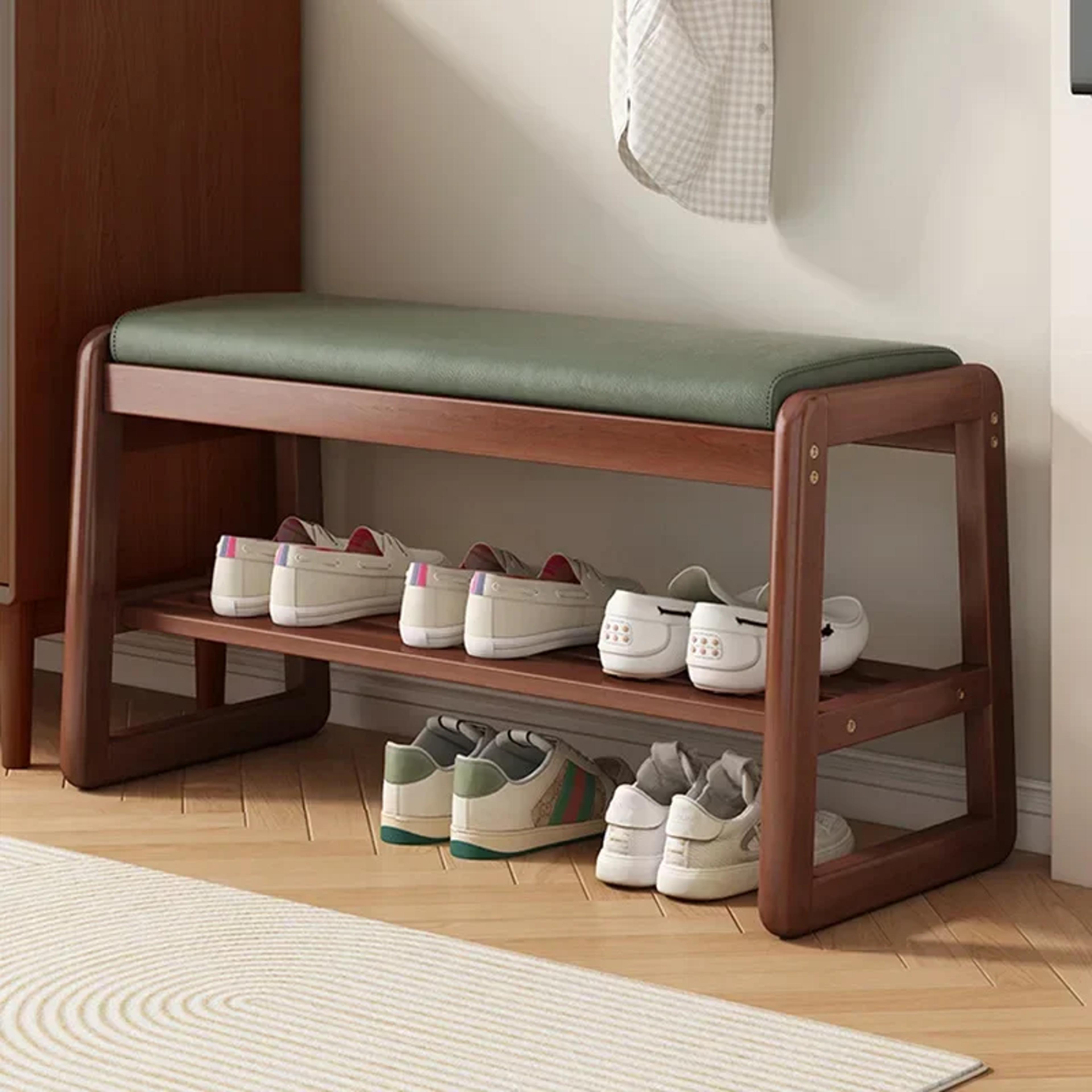 Woven Shoe Changing Stool MultiLayer Storage Solid Wood Entrance Door Bench Can Sit On Shoe Stool F 1