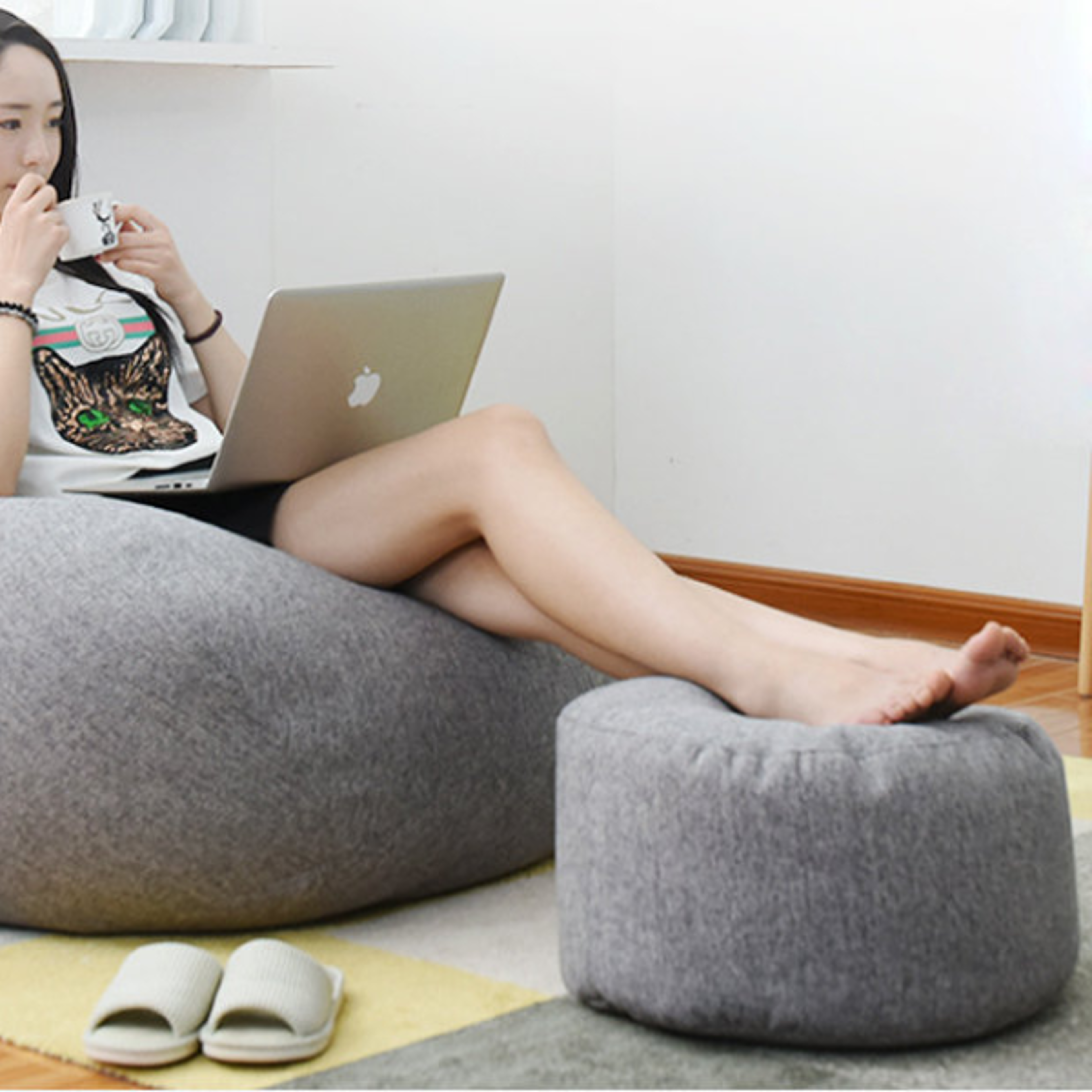 Round Stool Linen Bean Bag Ottoman Filling Beanbag Pouf Footstool Tatami Futon Puff for Living R