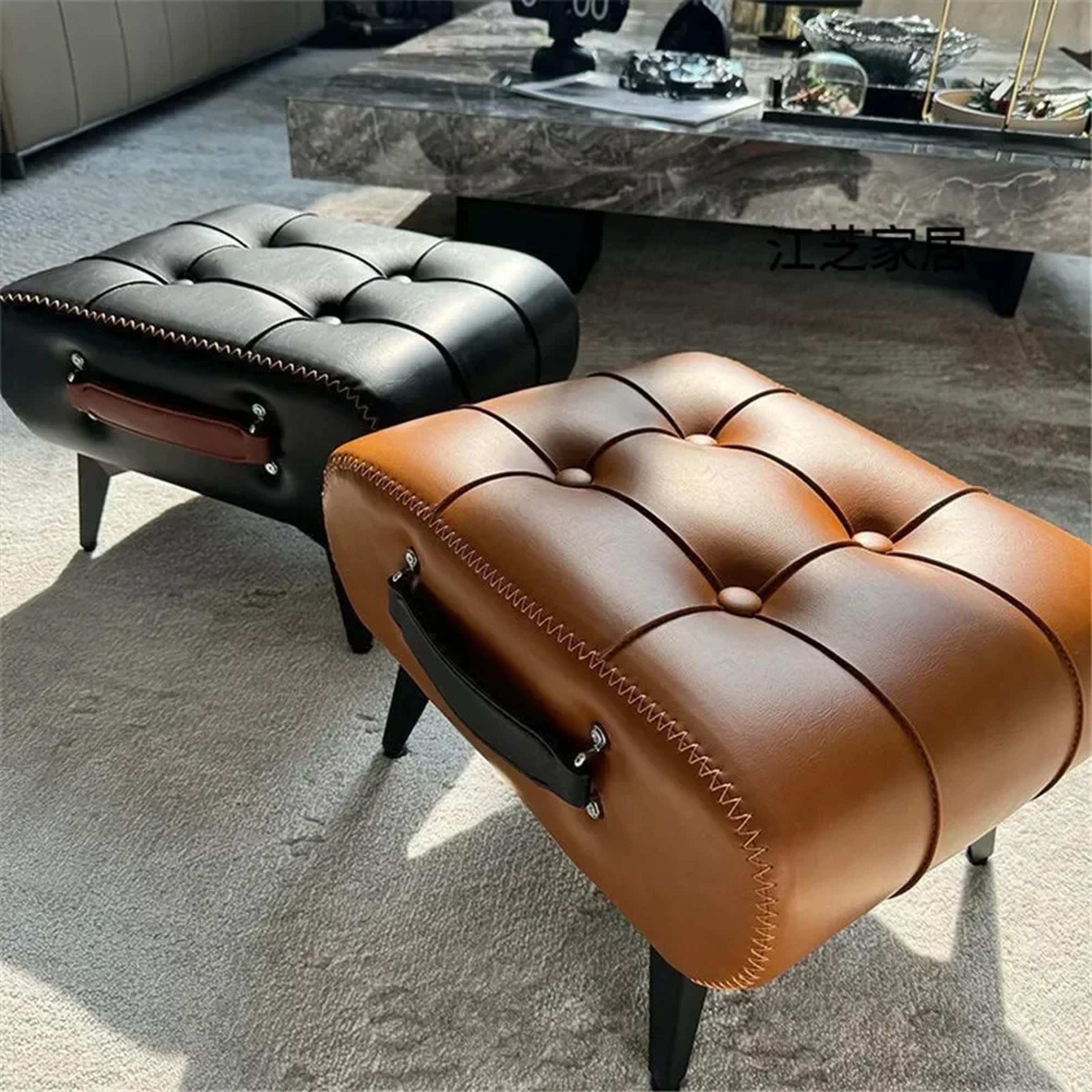 Small Foot Stool Ottoman PU Leather Rectangle Footrest Bedside Step Stool With Wood Legs For Desk L 2