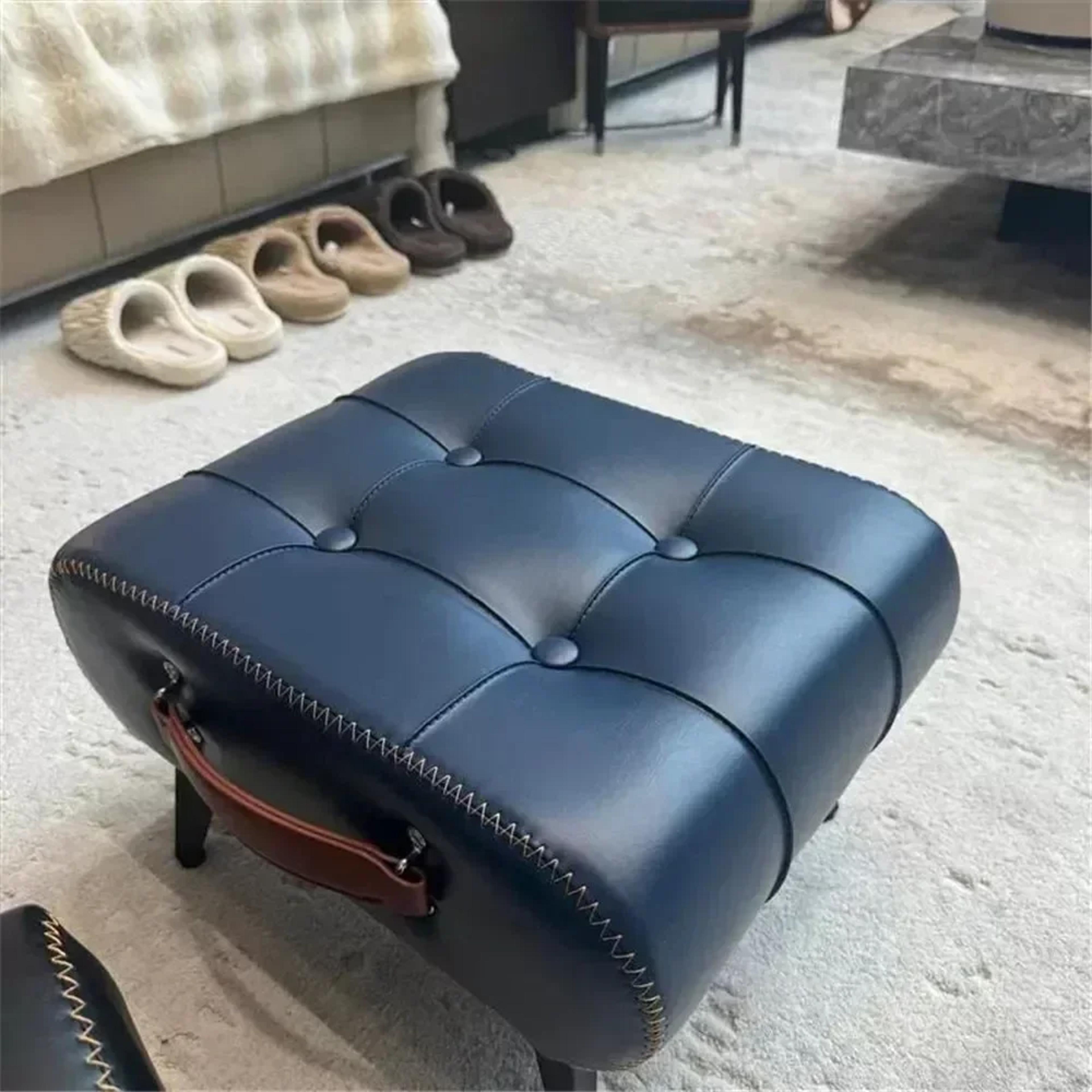 Small Foot Stool Ottoman PU Leather Rectangle Footrest Bedside Step Stool With Wood Legs For Desk L 6