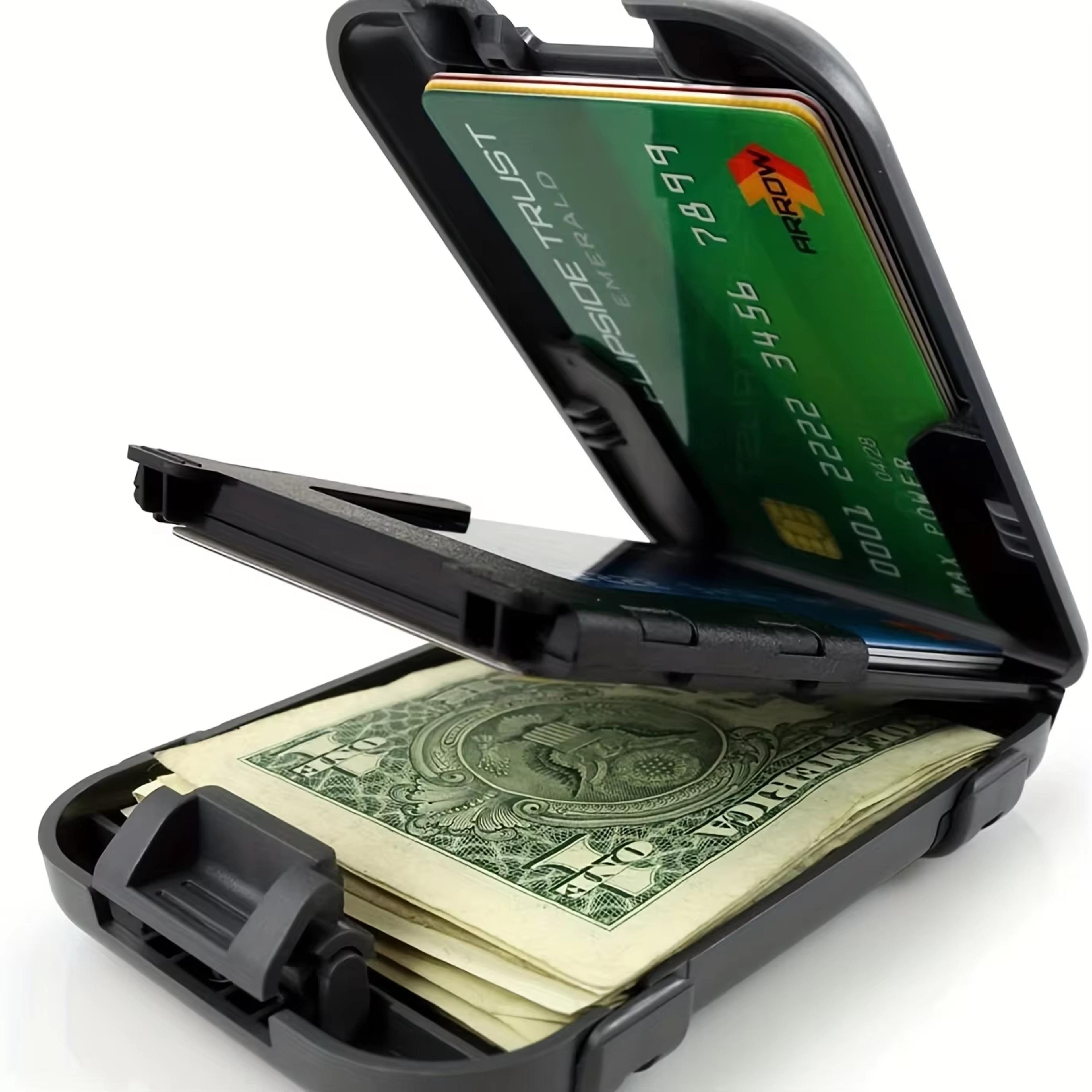 slim wallet for men, blocking wallet with removable money clip, crush resistant metal wallet, secure card holder