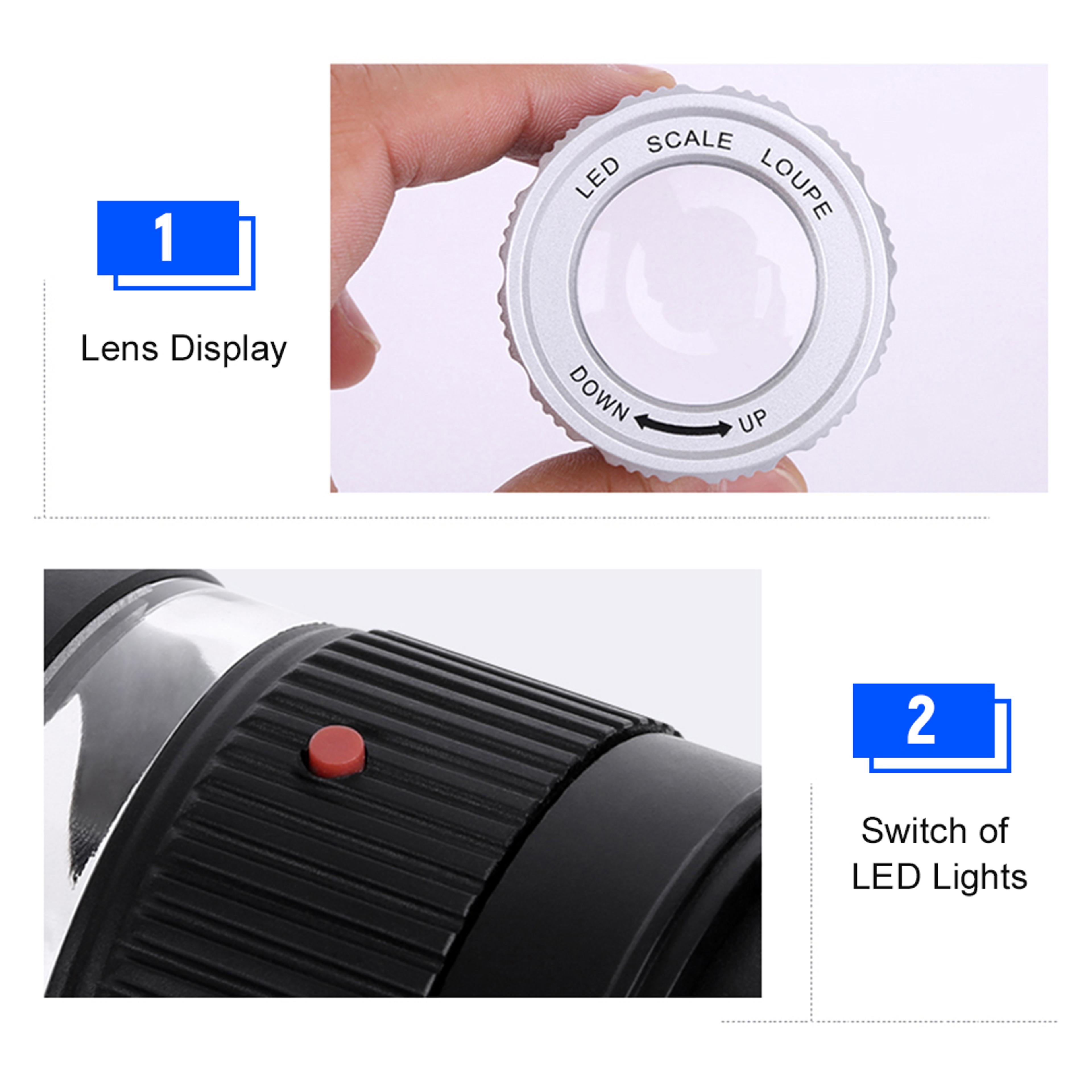 Pocket Magnifier With Scale LED UV Light Illuminated Magnifying Glasses Adjustable Focal HD Jewelle 6
